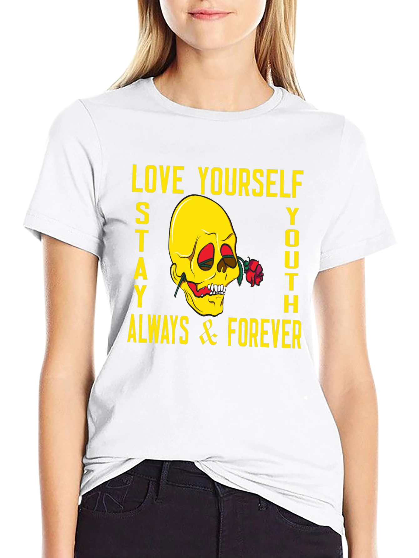 Black Skull & Rose Graphic Tee - Love Yourself, Stay Youthful! view 9