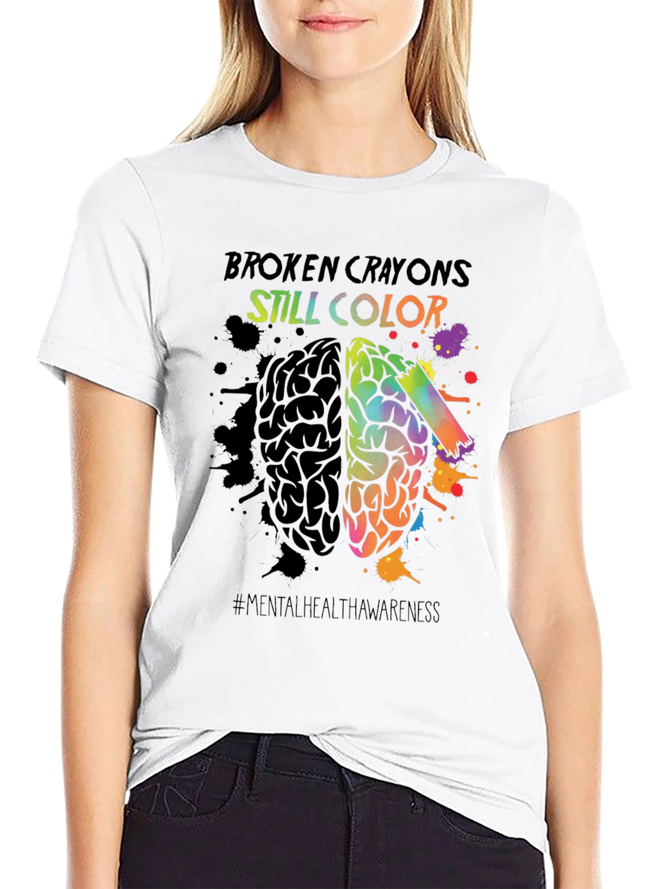 Black Broken Crayons Still Color T-Shirt Mental Health Awareness view 9
