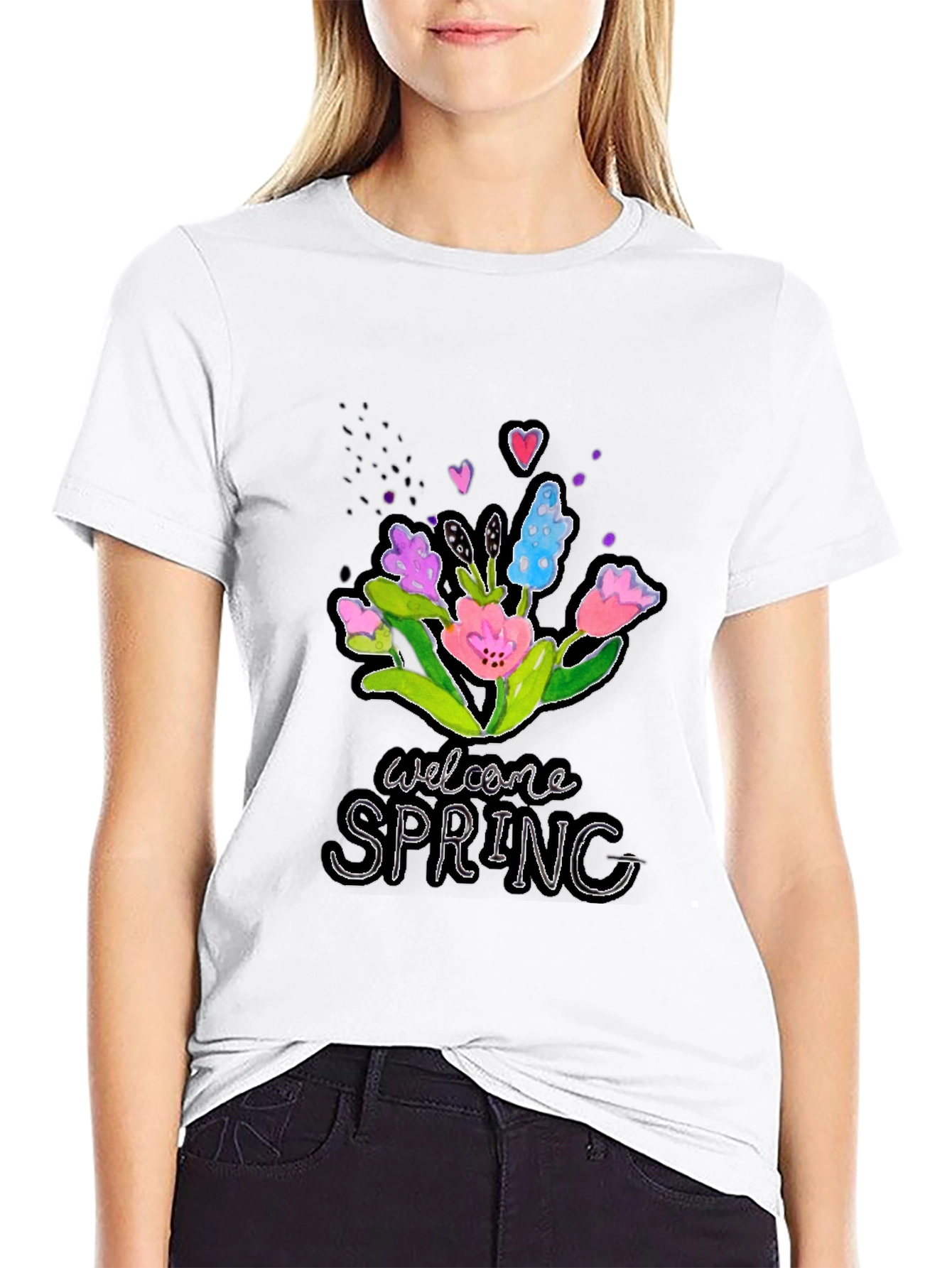 Black Welcome Spring Floral Graphic T-Shirt view 9
