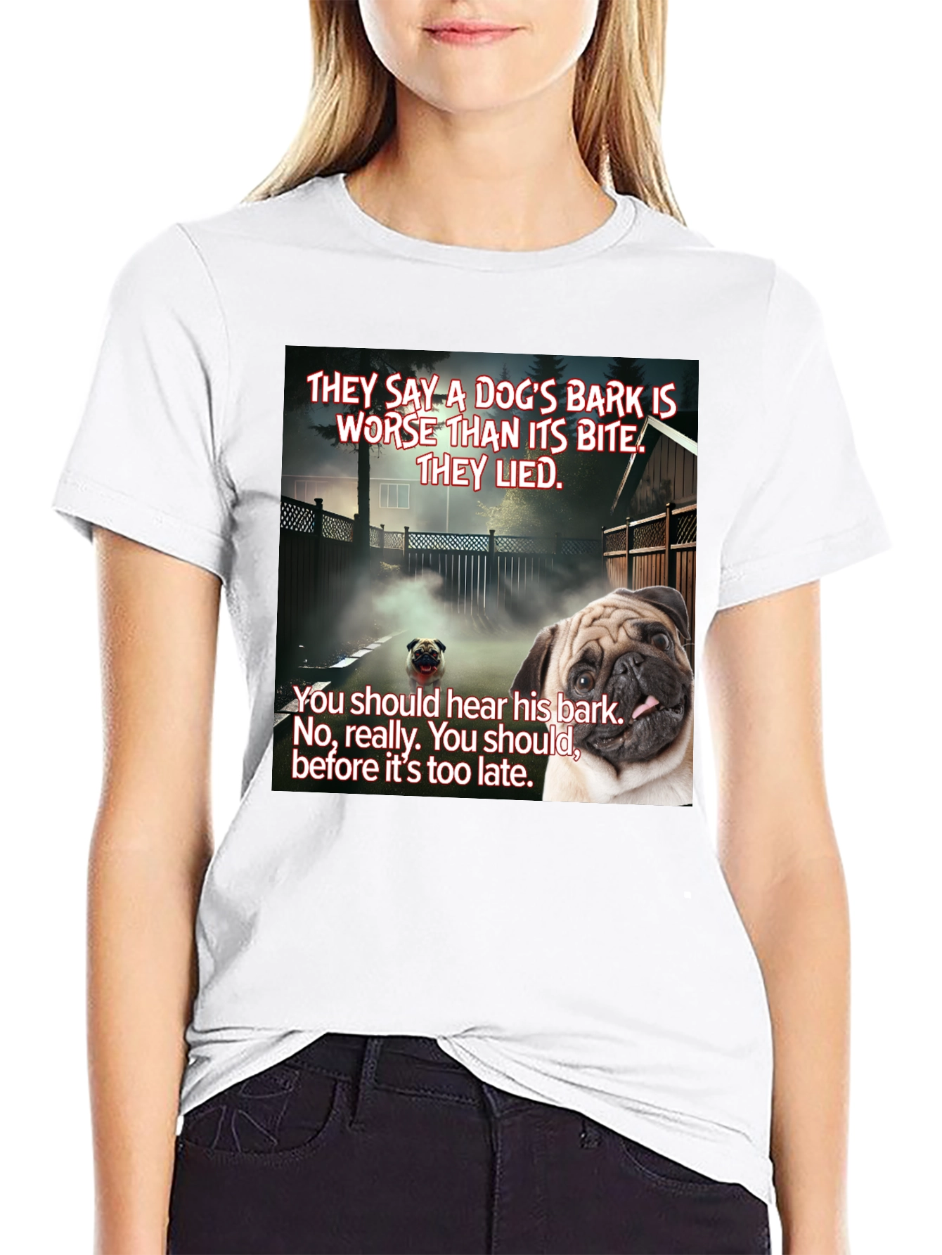 Black Dog's Bark Pug Graphic T-Shirt view 9