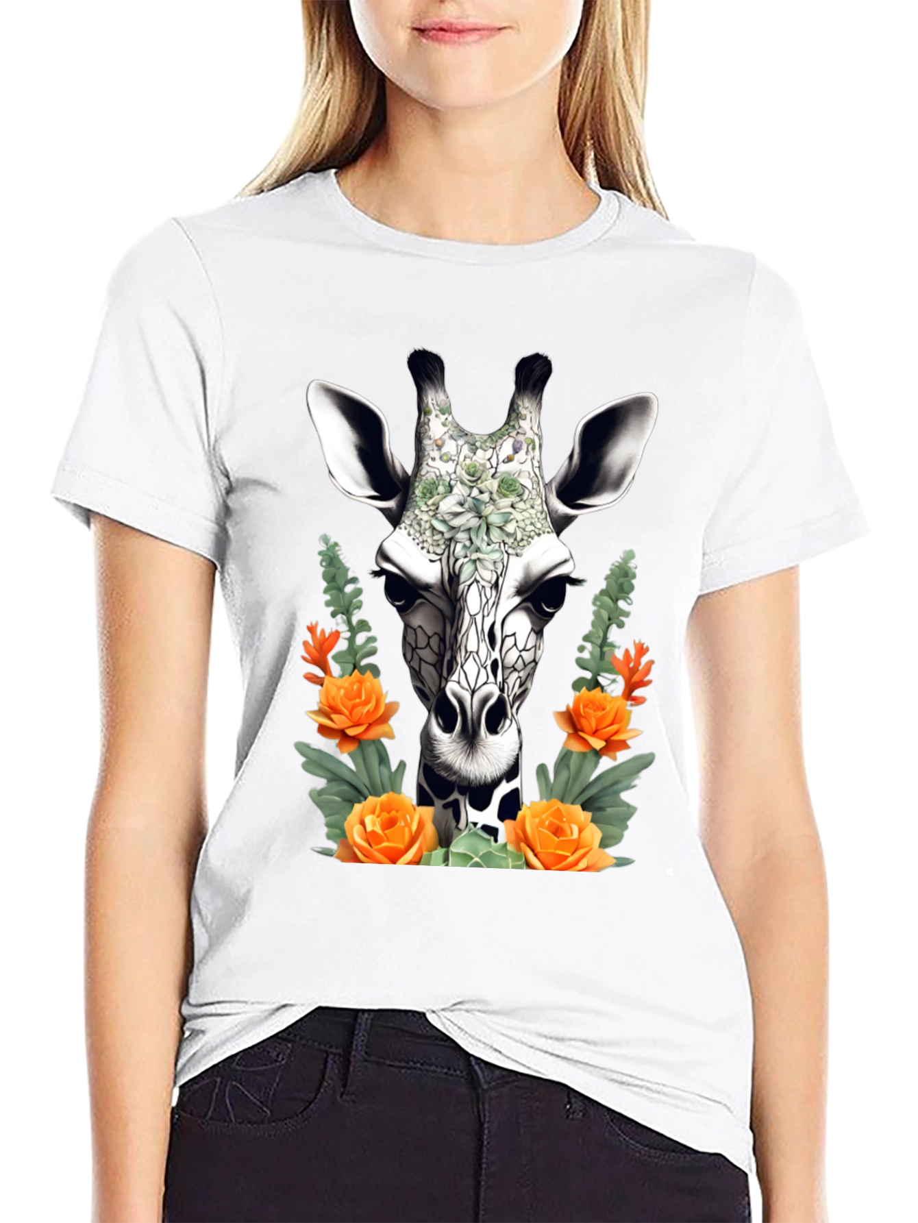 Black Floral Giraffe T-Shirt - Unique Animal Graphic Tee view 9