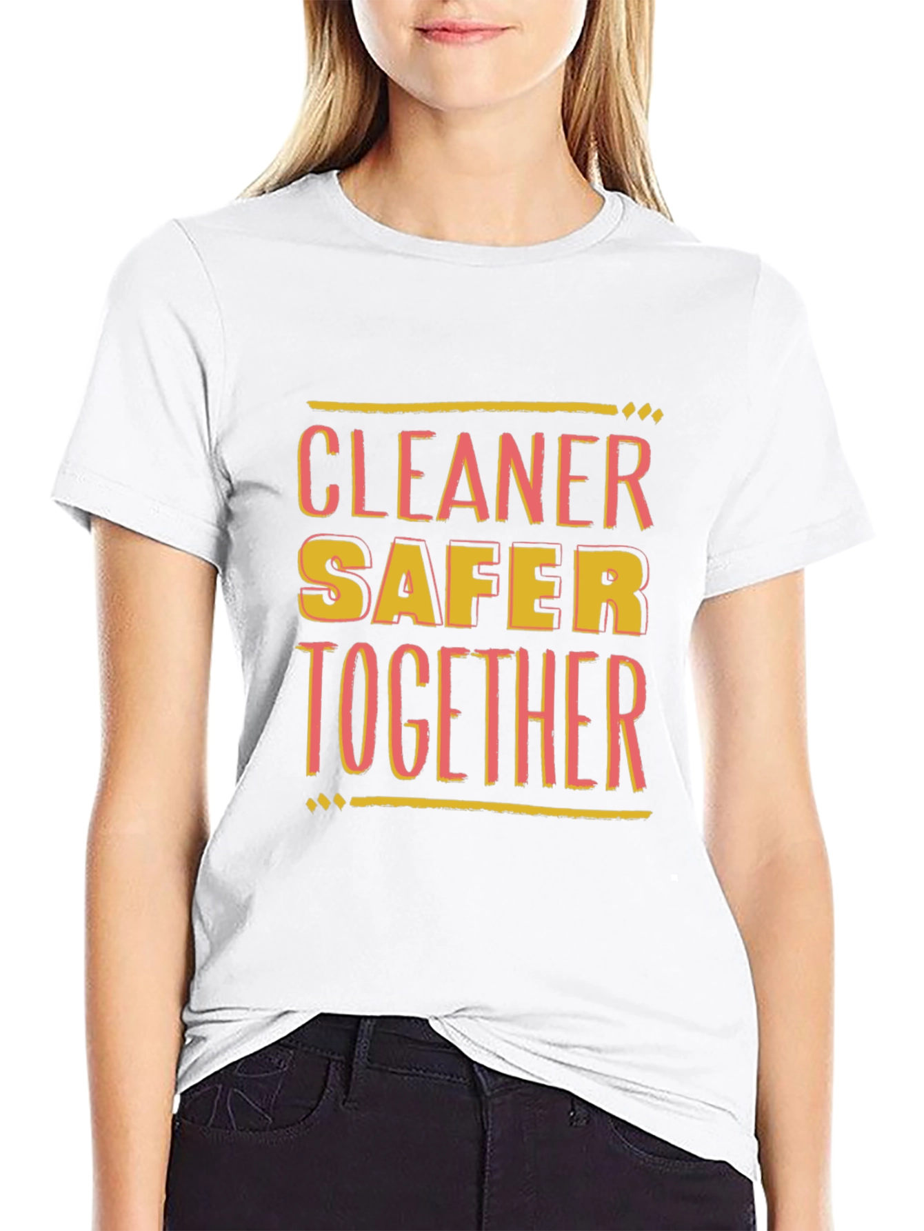 Black Cleaner Safer Together Black Graphic T-Shirt view 9