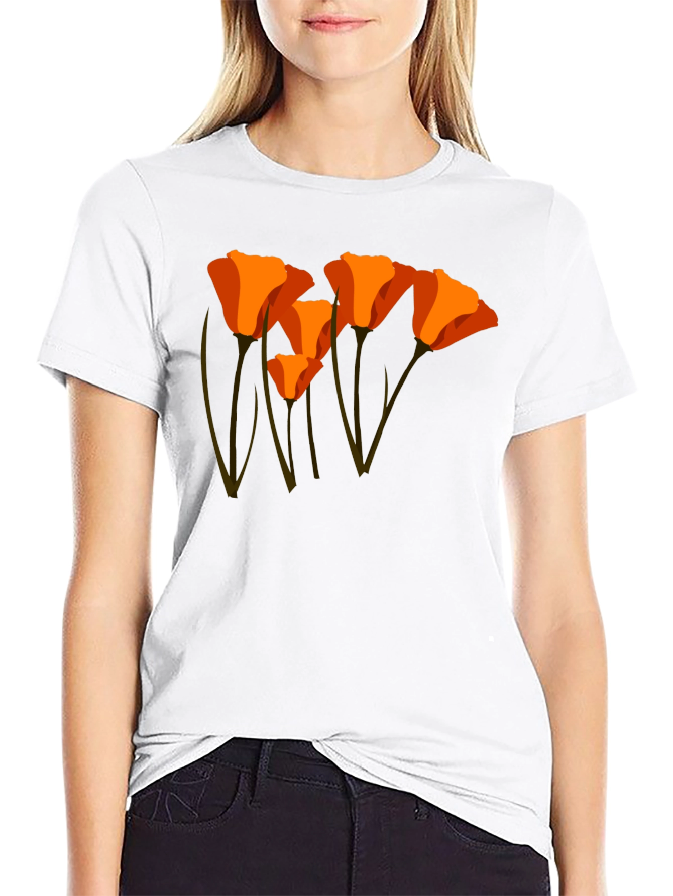 Black Orange California Poppy Graphic T-Shirt view 9