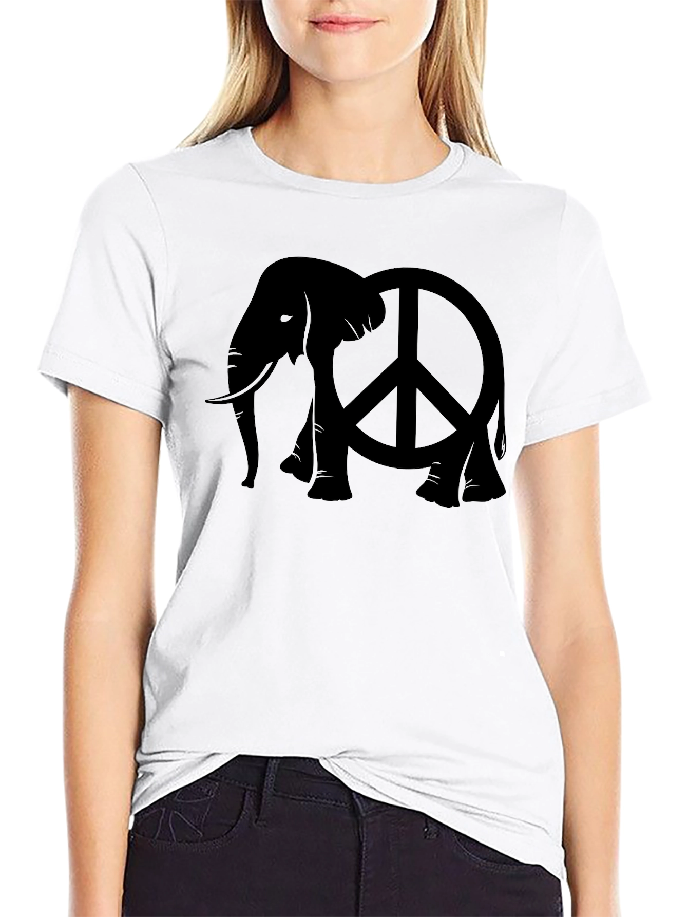 Black Elephant Peace Sign Black T-Shirt view 9