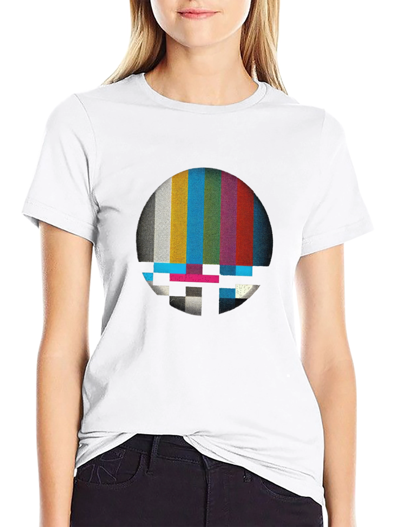 Black Retro Glitch T-Shirt - Vintage TV Test Pattern view 9