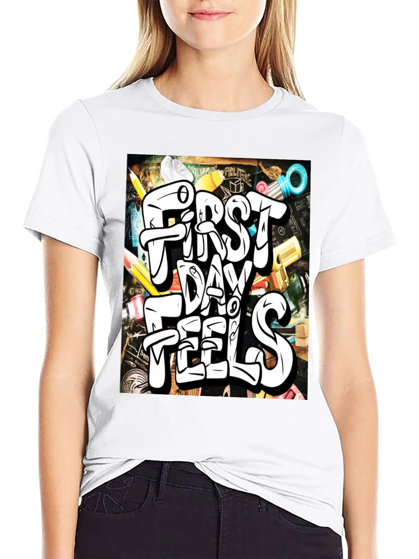 Black First Day Feels Graphic Tee - Cool Back-to-School T-Shirt view 9