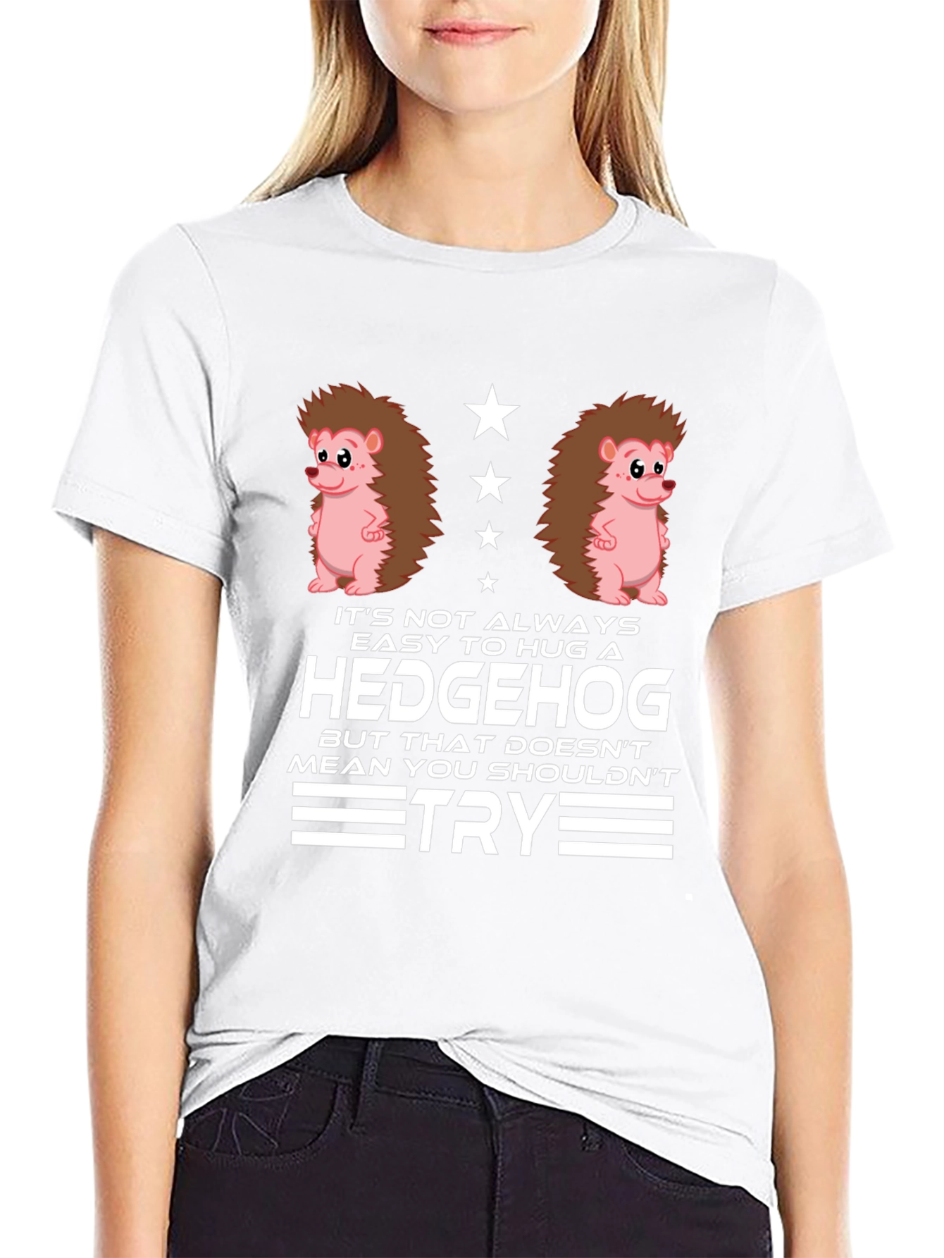 Black Hedgehog Hug Graphic T-Shirt - Funny Animal Tee view 9