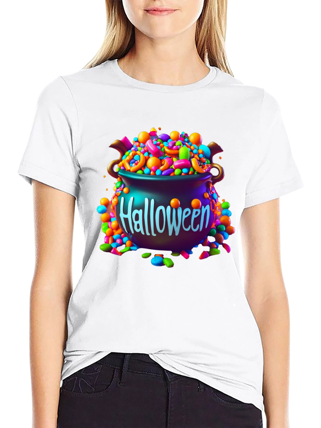 Black Halloween Candy Cauldron Graphic Tee view 9