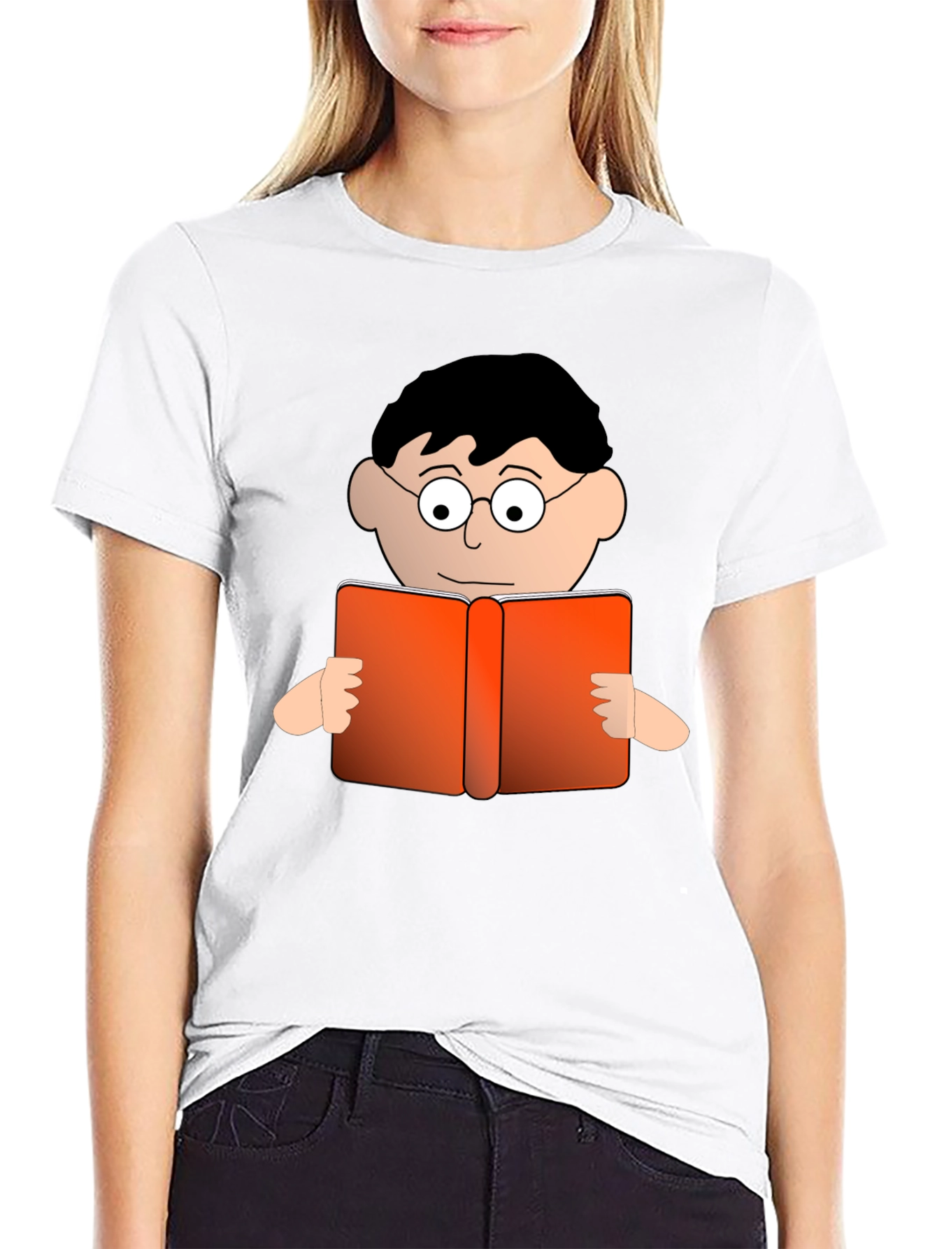 Black Cartoon Reader Black T-Shirt view 9