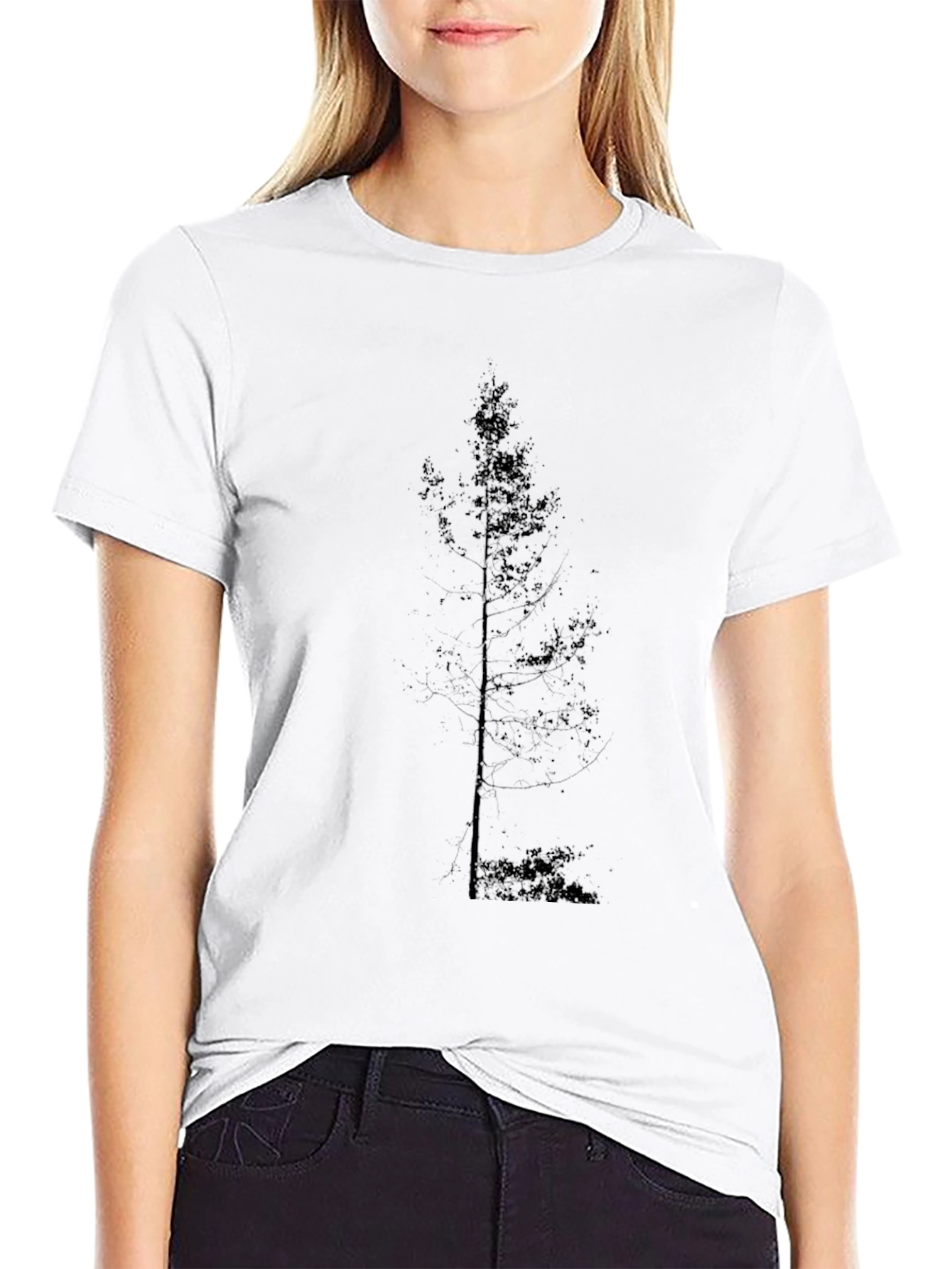 Black Minimalist Tree Graphic Black T-Shirt view 9