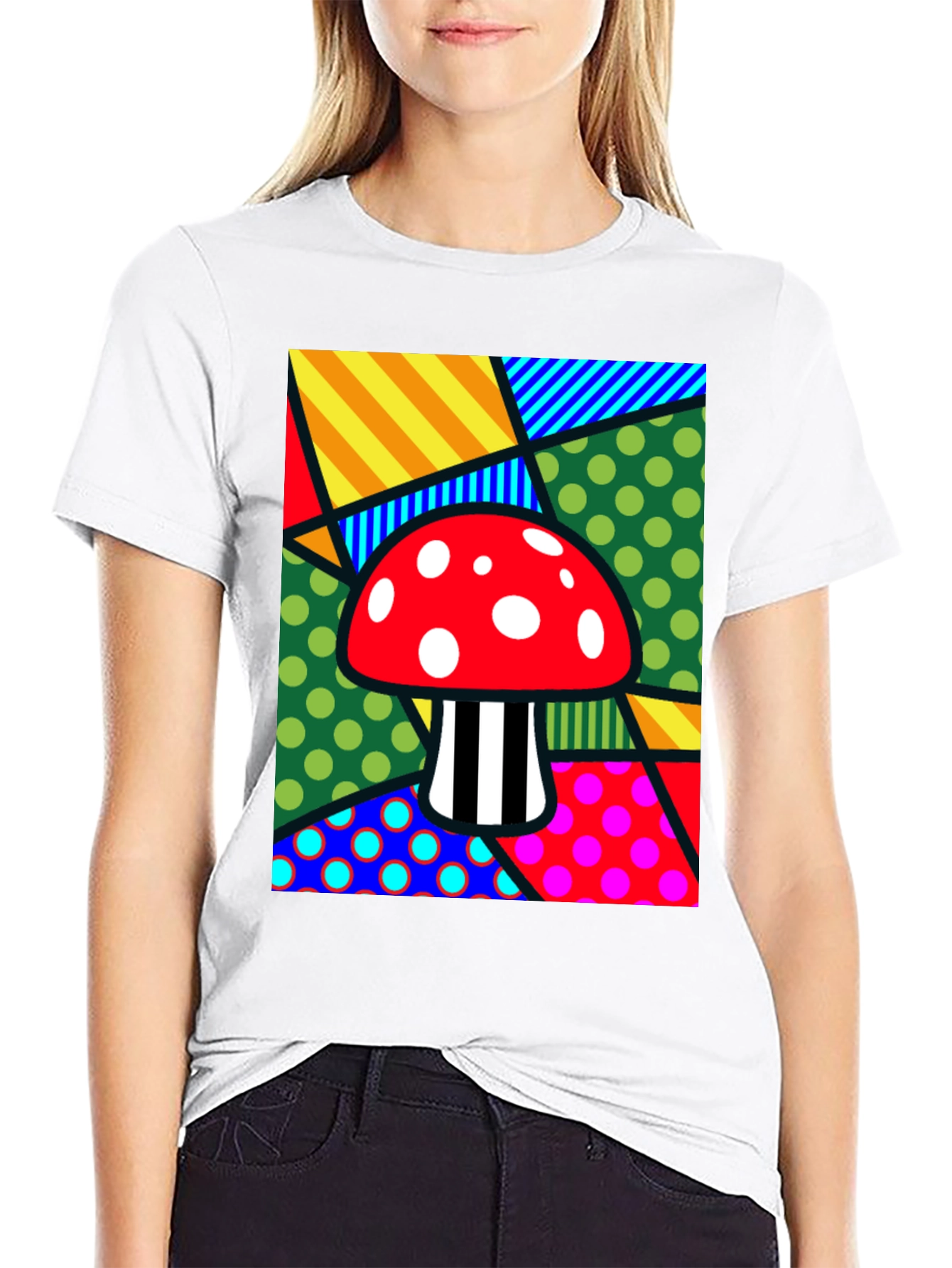 Black Funky Mushroom T-Shirt - Abstract Pop Art Design view 9