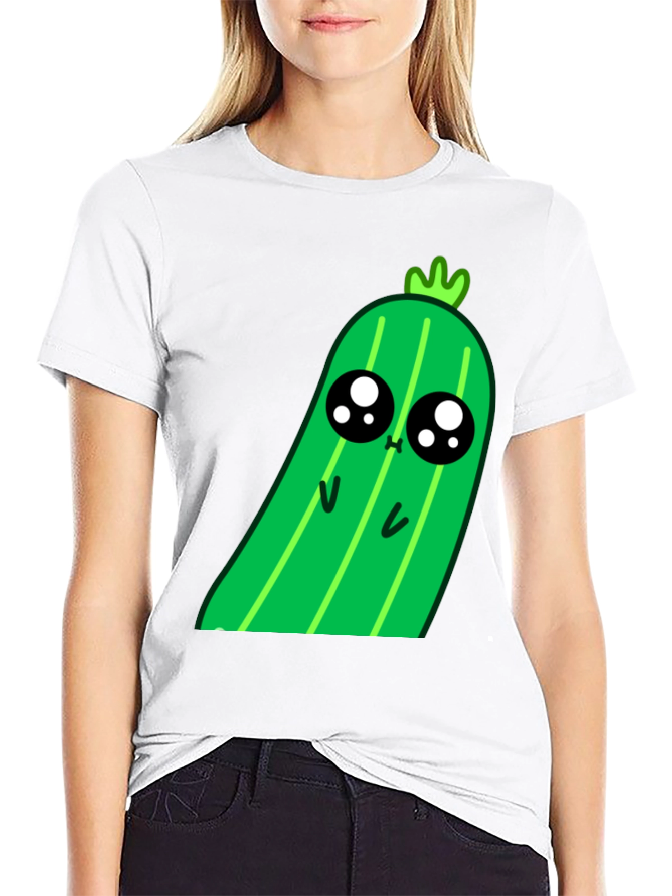 Black Kawaii Pickle Graphic Tee - Cute Food Shirt view 9