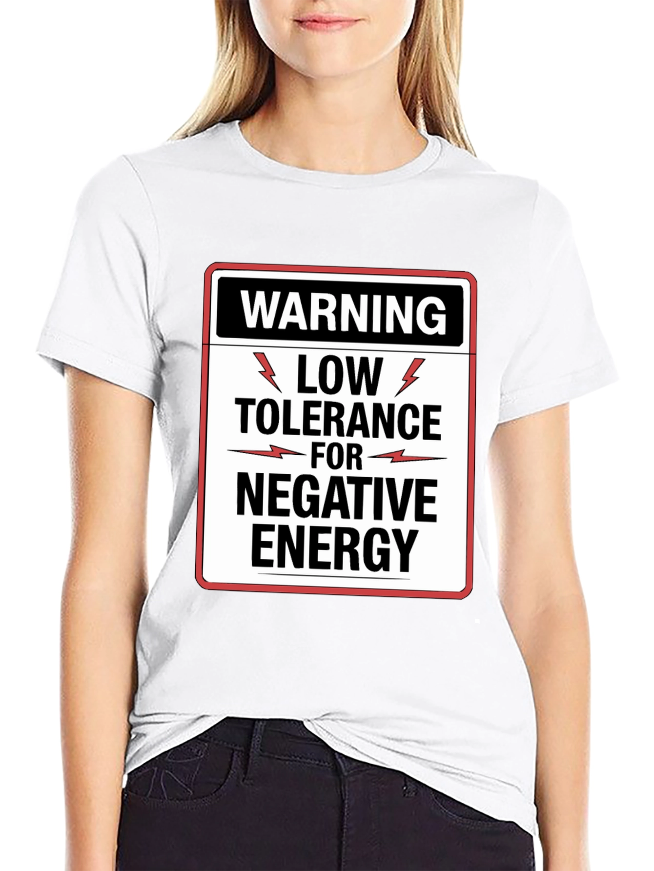 Black Warning Low Tolerance Negative Energy Graphic Tee view 9