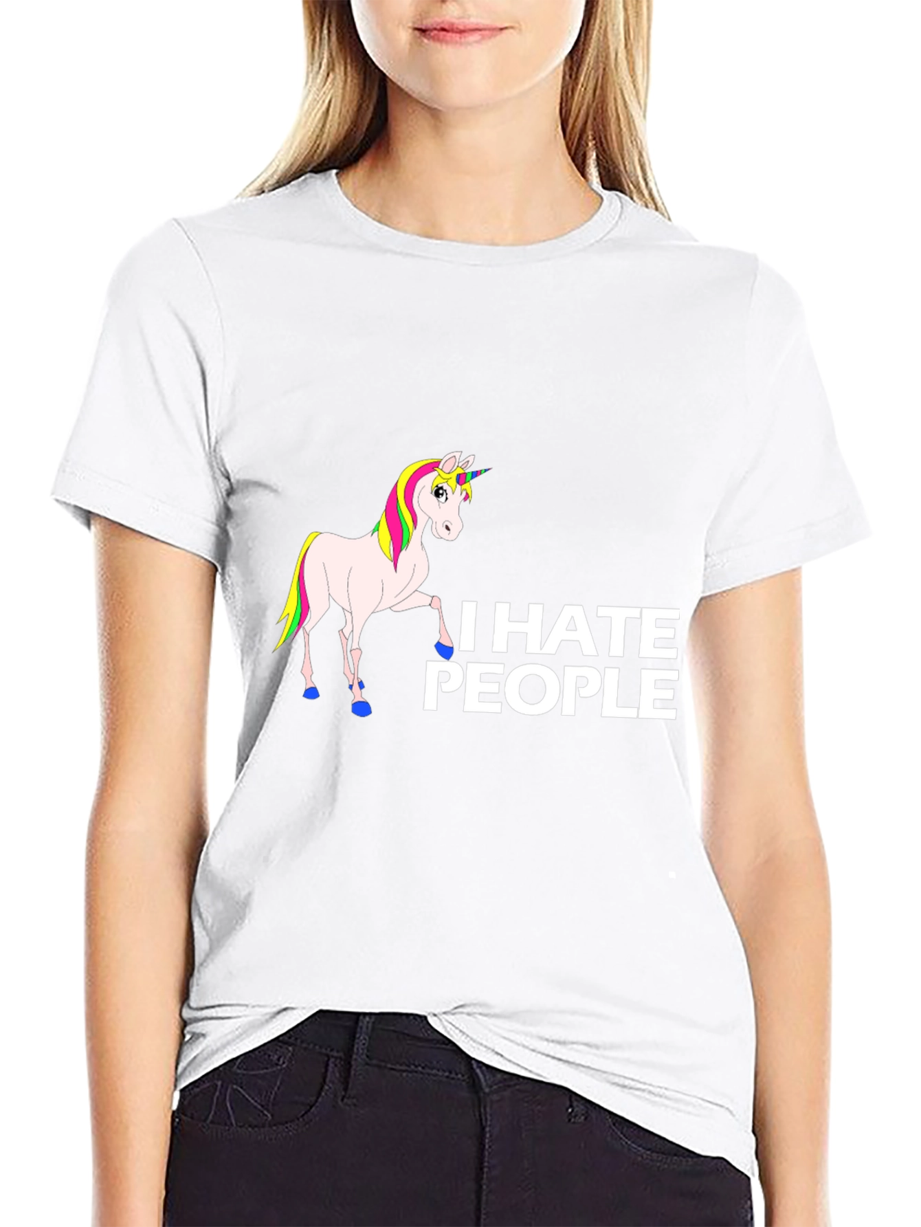 Black I Hate People Unicorn Black T-Shirt view 9