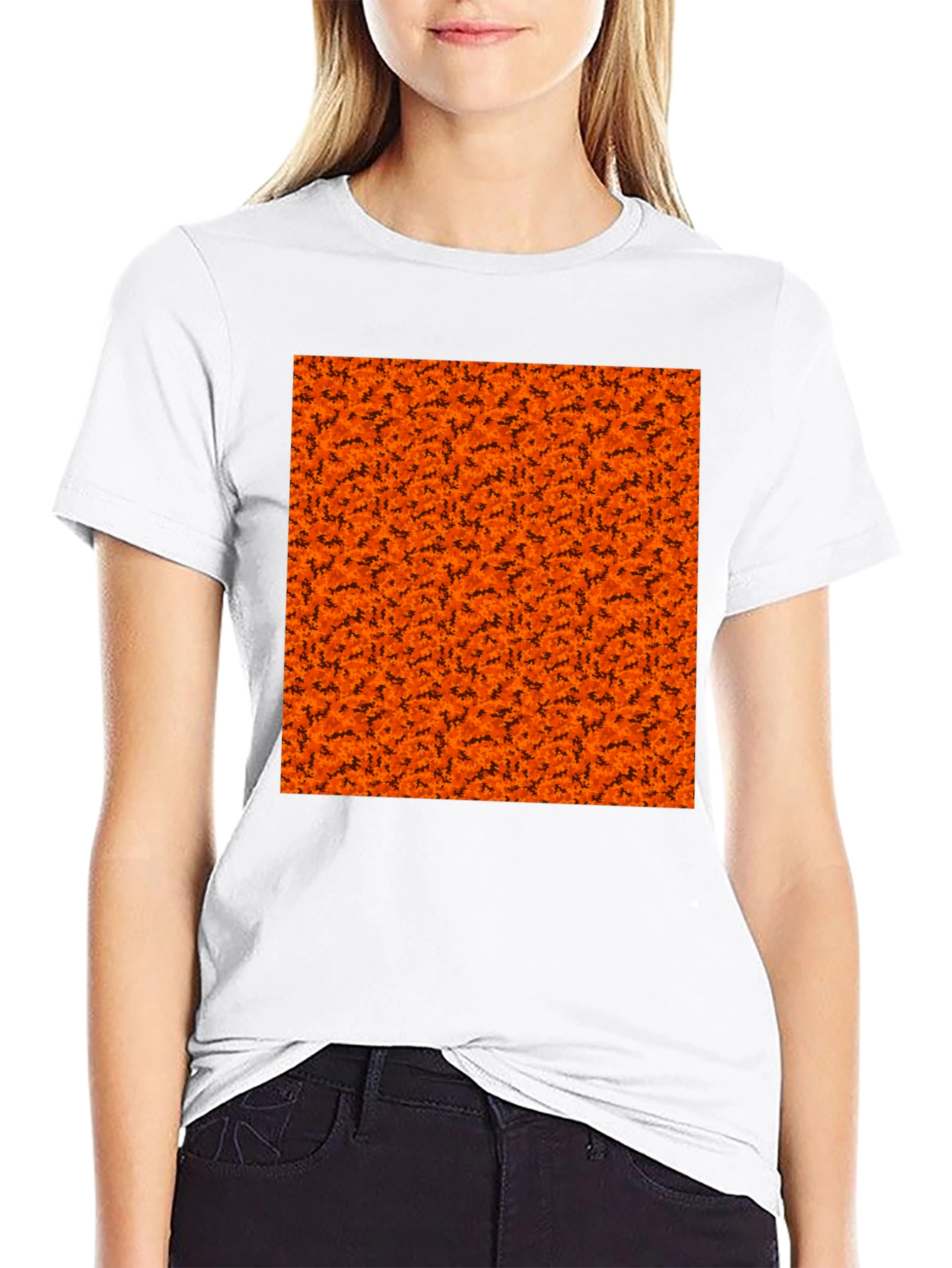 Black Halloween Orange Bats Pattern Black T-Shirt view 9