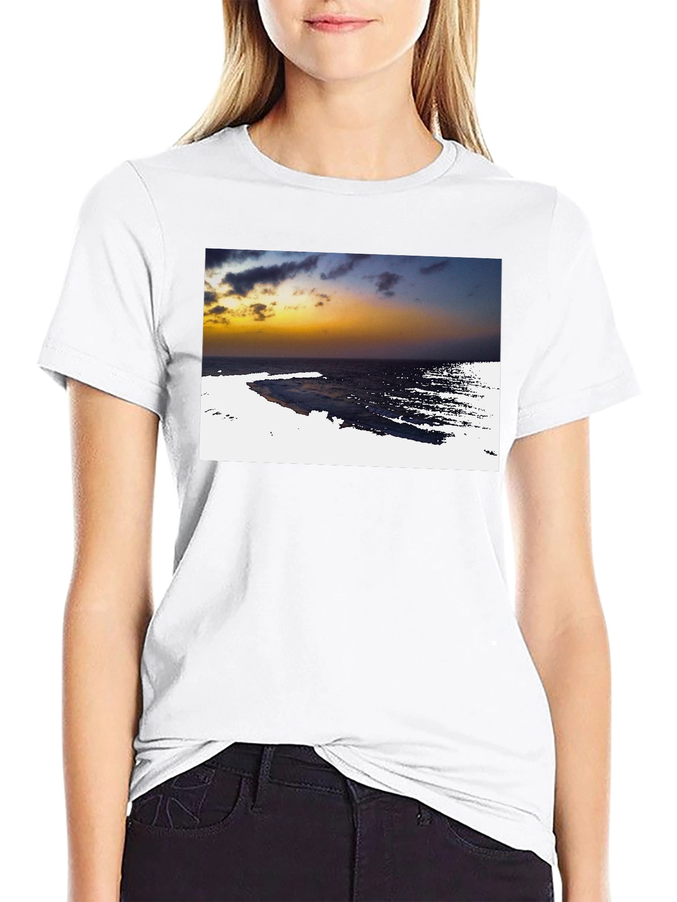 Black Ocean Sunset Graphic Tee - Black Cotton T-Shirt view 9