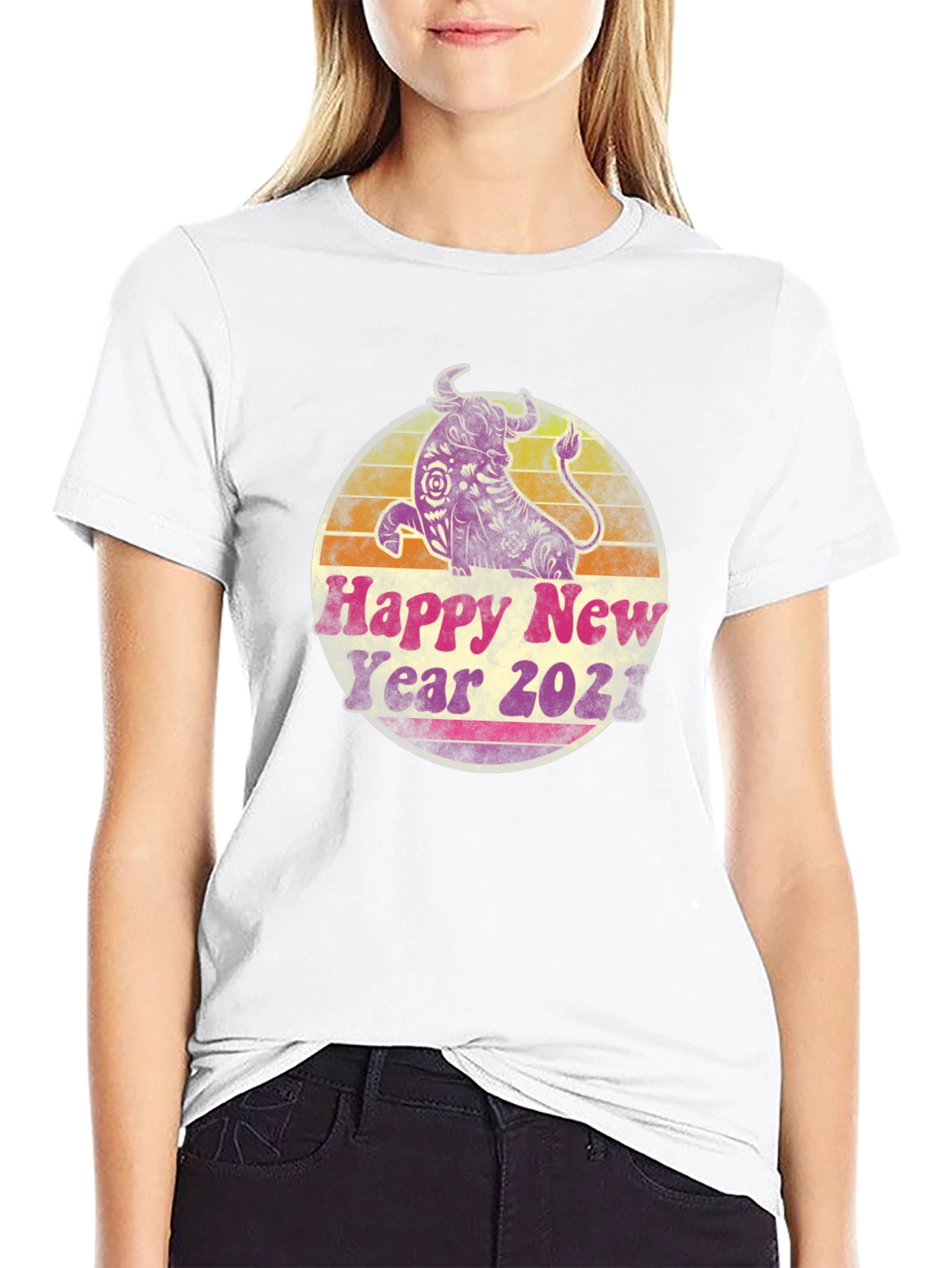 Black Happy New Year 2021 Bull Graphic Tee view 9