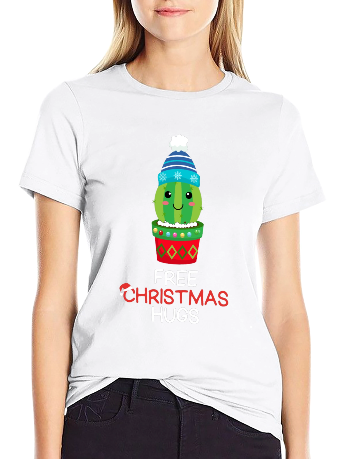 Black Festive Cactus Christmas Hugs T-Shirt view 9
