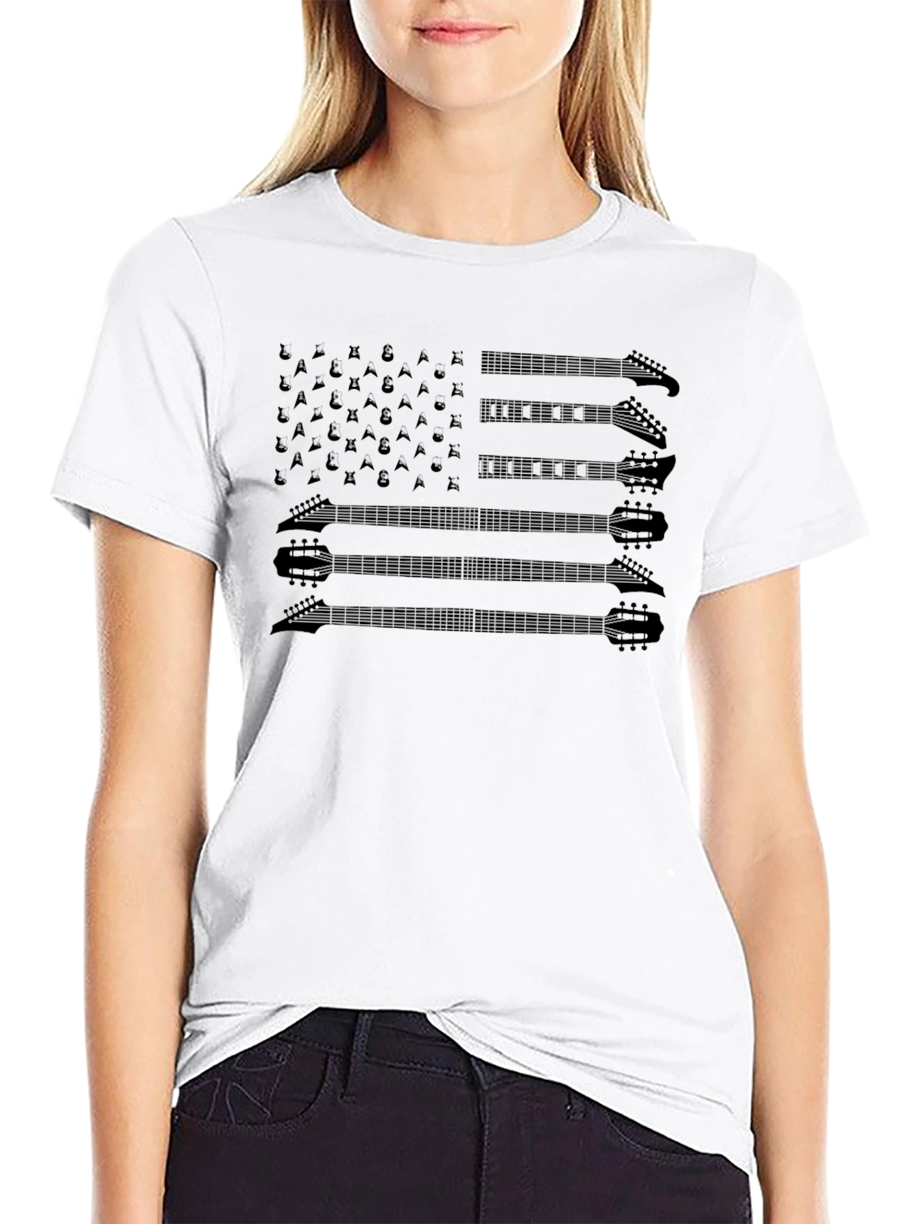 Black Guitar American Flag Graphic T-Shirt view 9