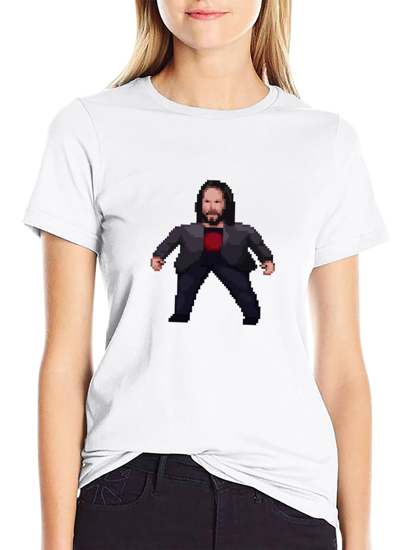 Black Pixel Art John Wick Inspired Black T-Shirt view 9