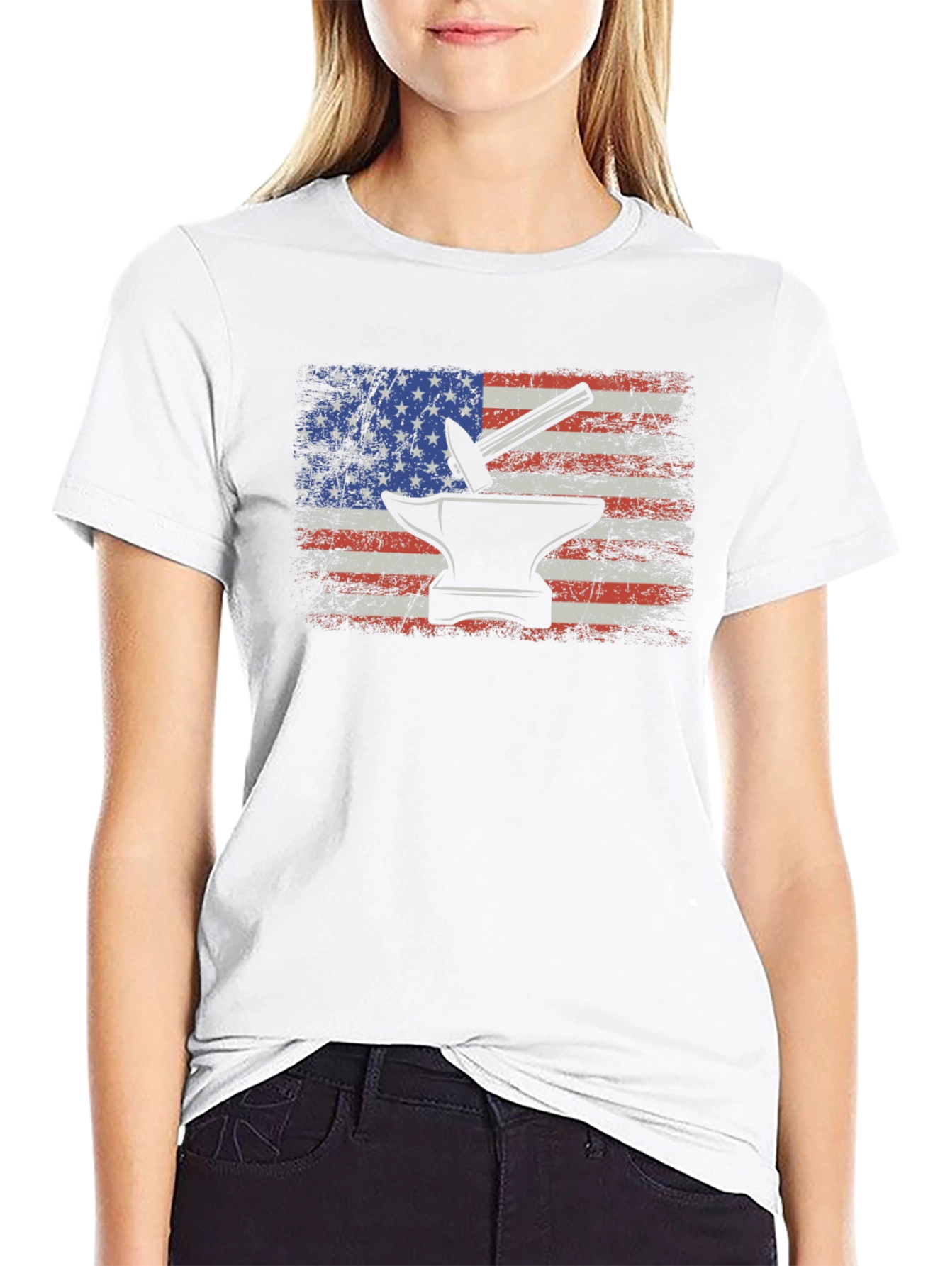 American Flag Blacksmith T-Shirt - Patriotic Anvil Hammer Tee - 9