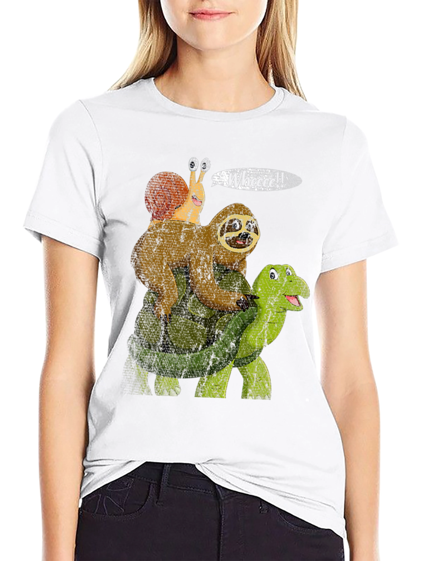 Black Sloth, Snail, Turtle Wheeee! Funny T-Shirt view 9