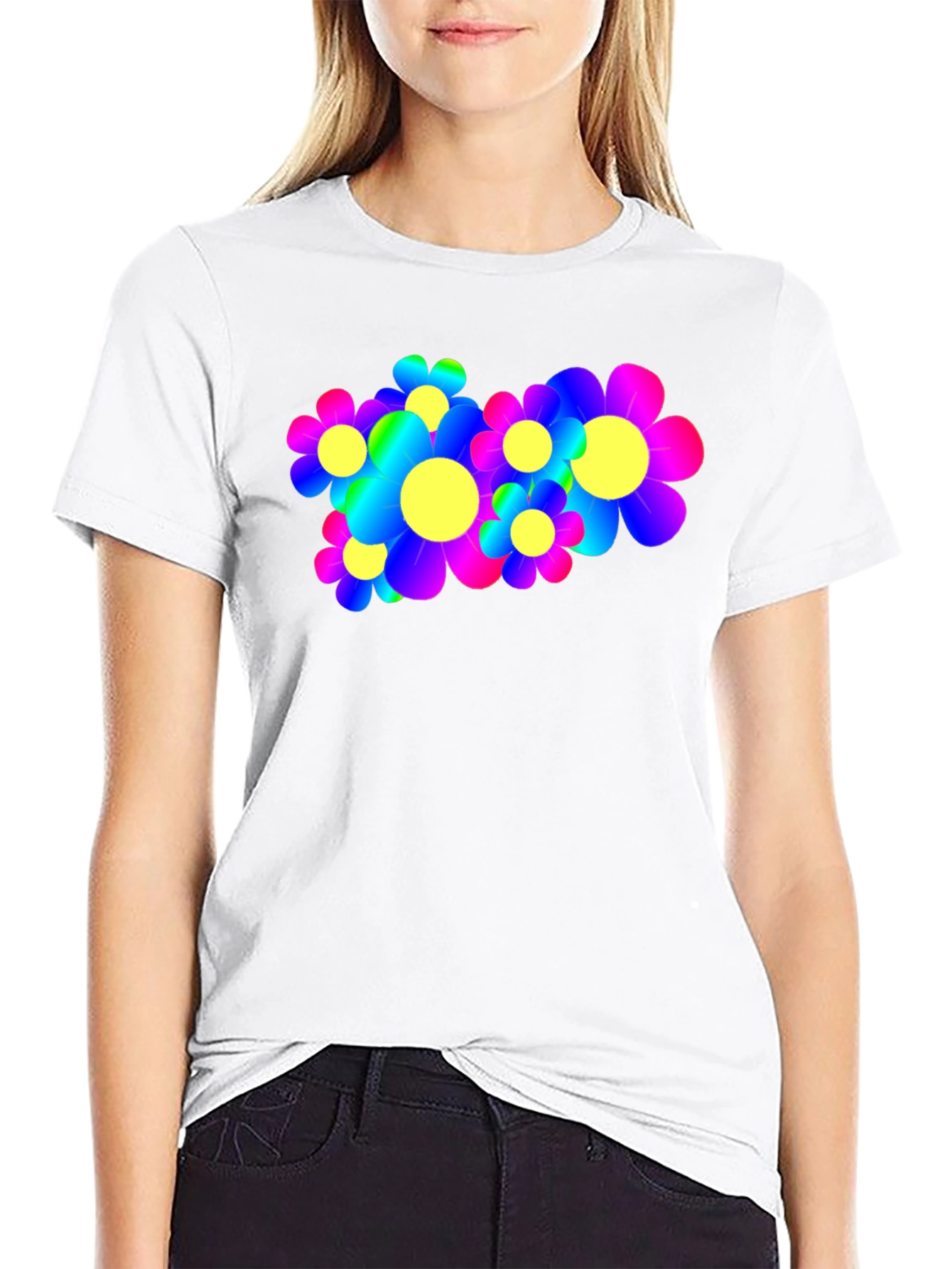 Black Psychedelic Flower Power Graphic Tee view 9