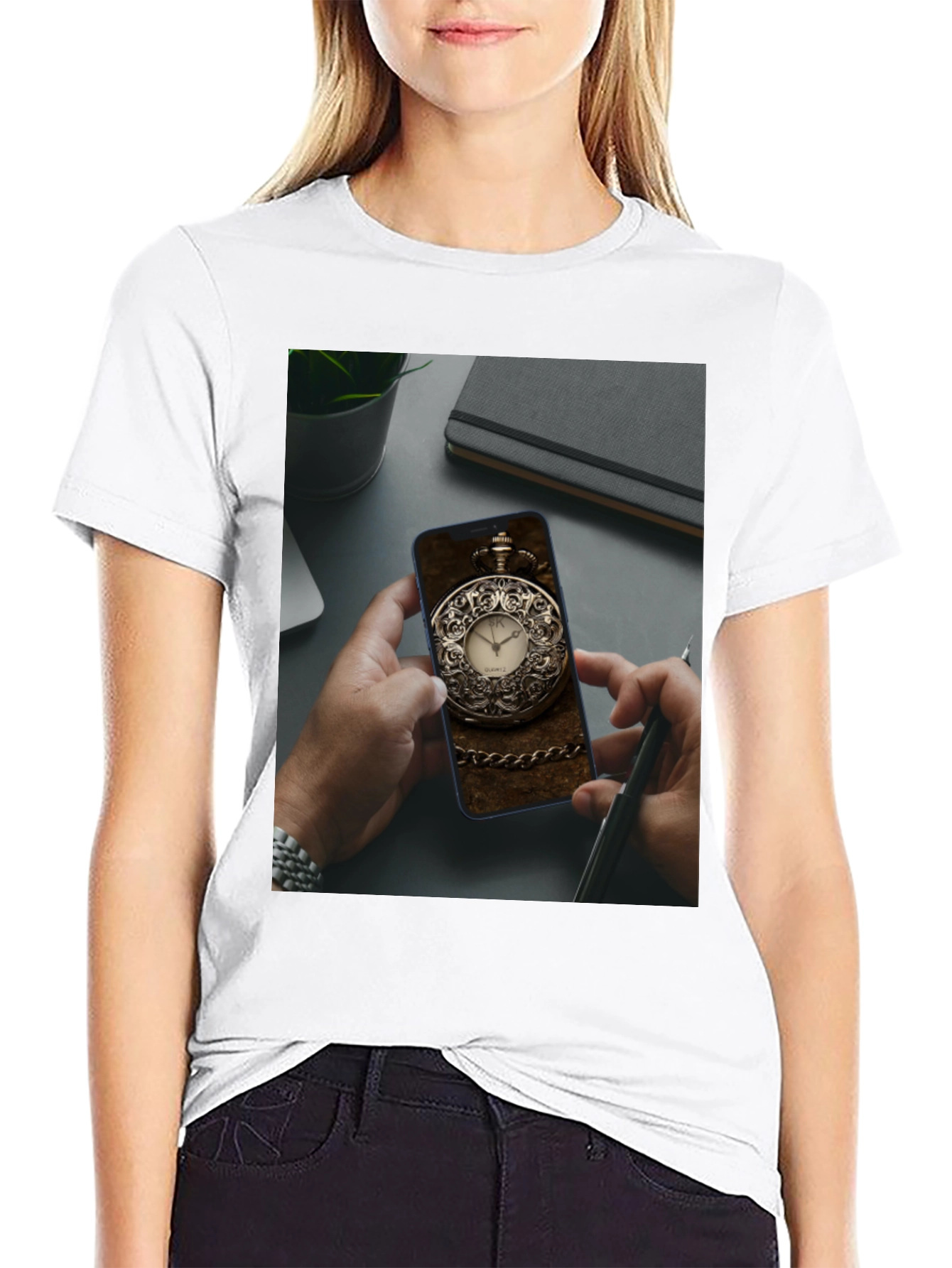 Black Pocket Watch Phone Case Tee view 9