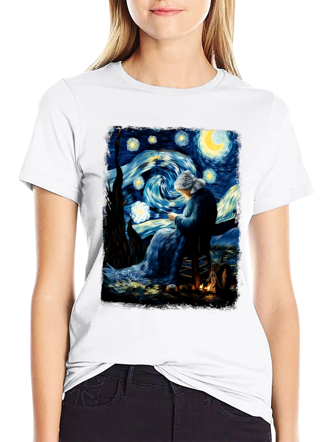 Black Starry Night Knitting T-Shirt view 9