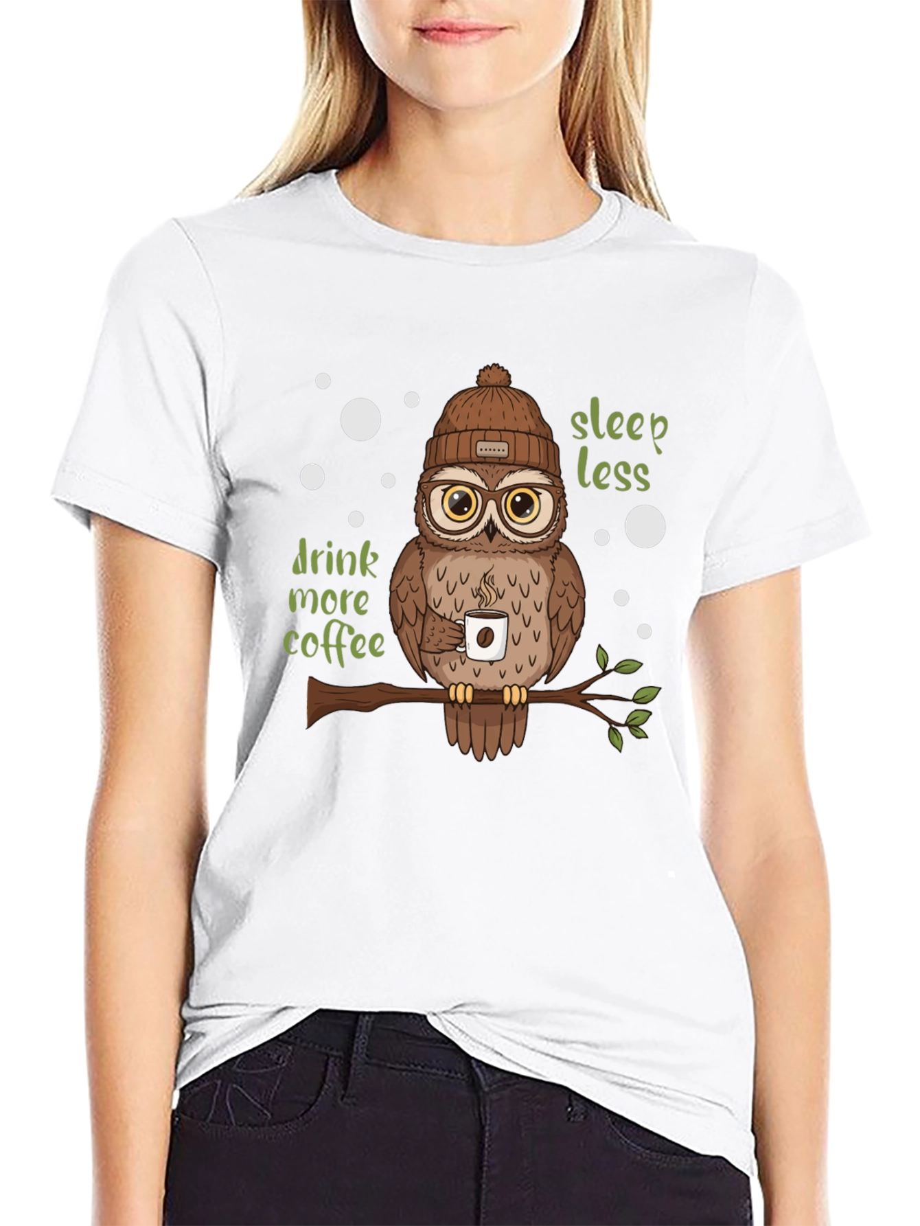 Black Owl Lover T-Shirt - Sleep Less Drink More Coffee view 9