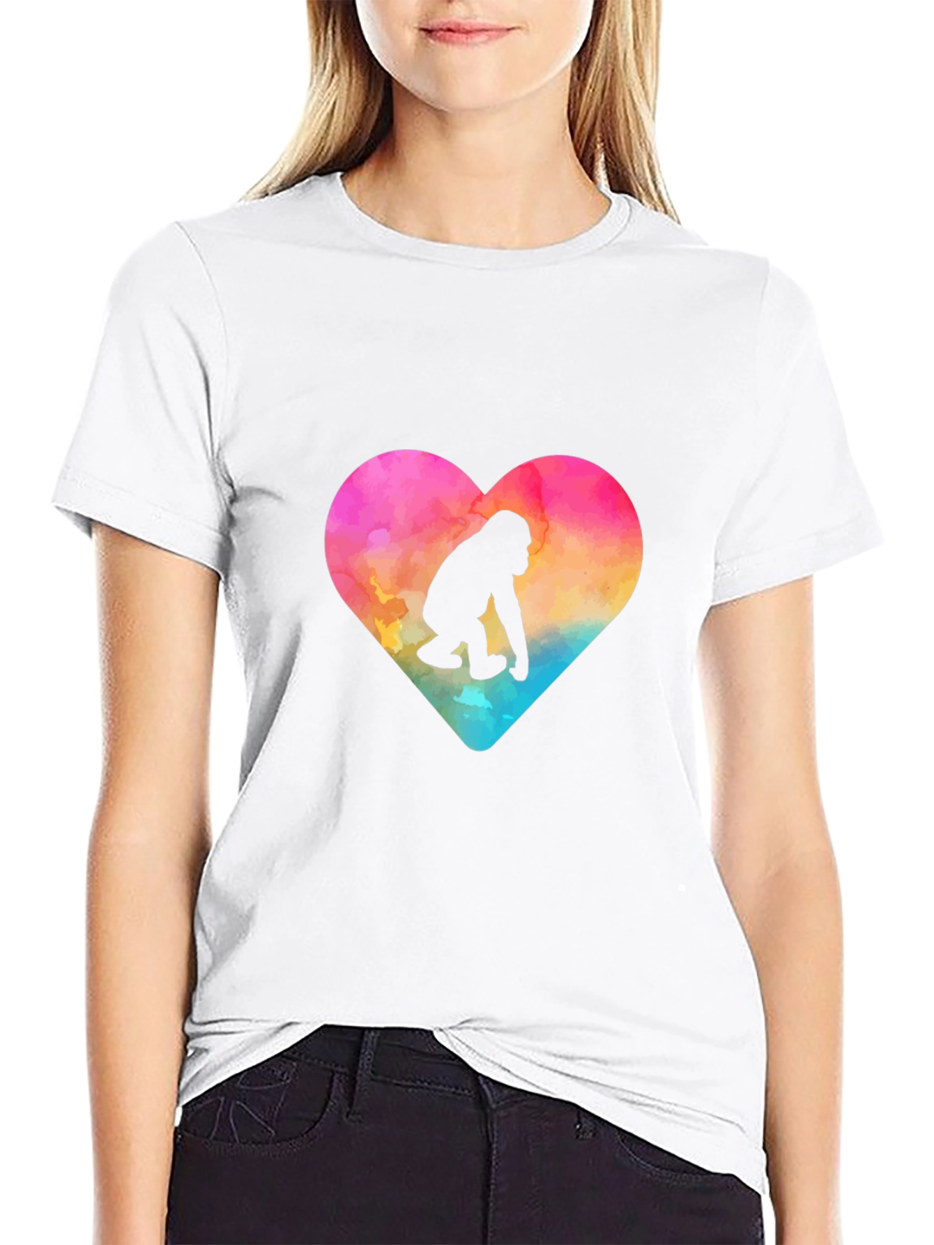 Black Watercolor Gorilla Heart Graphic Tee view 9