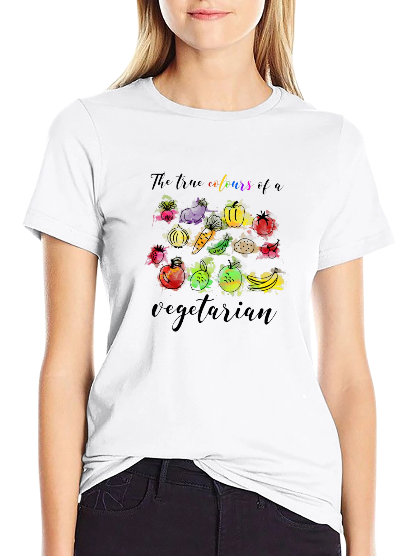 Black Vegetarian T-Shirt - True Colors Graphic Tee view 9