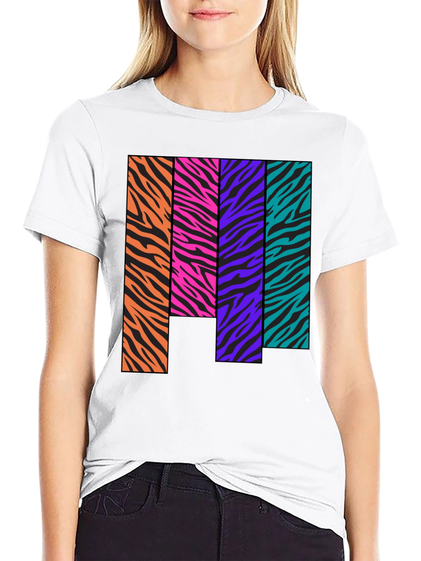 Black Retro Zebra Stripe Block Tee view 9