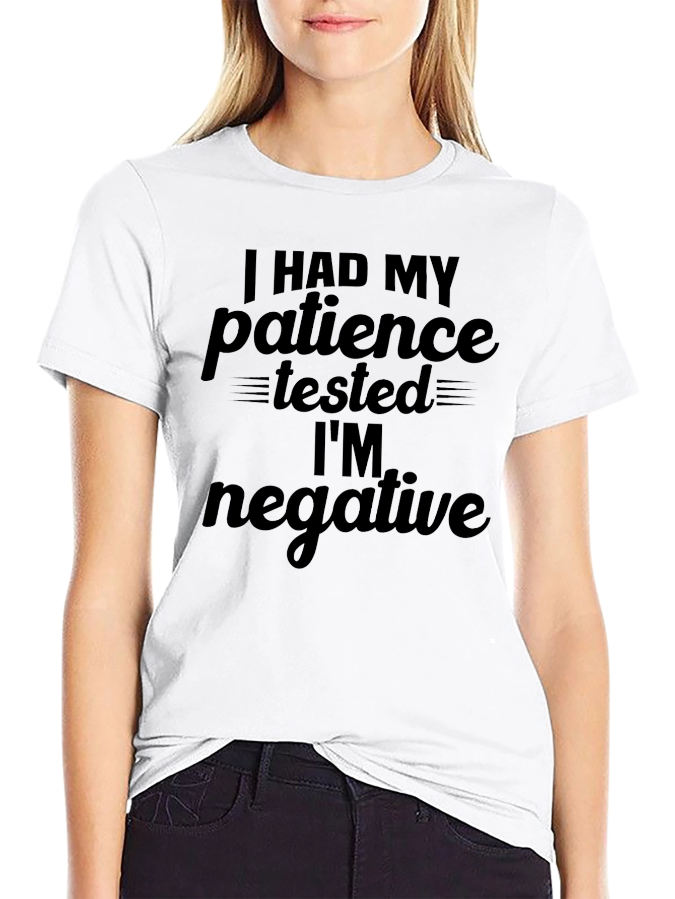 Black Funny Patience Tested Negative Graphic Tee view 9