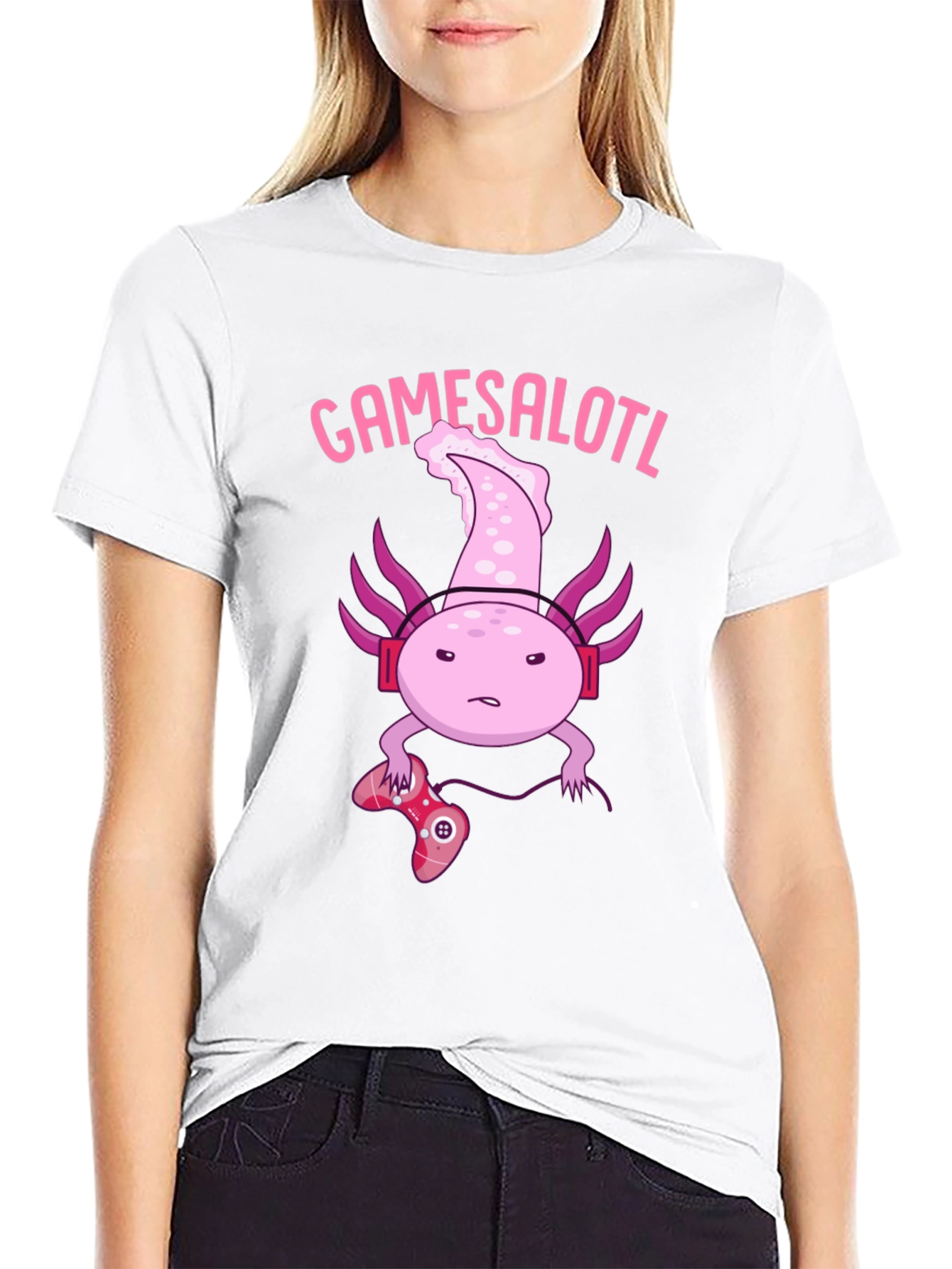 Black Gamesalotl Gamer Axolotl Black Graphic T-Shirt view 9