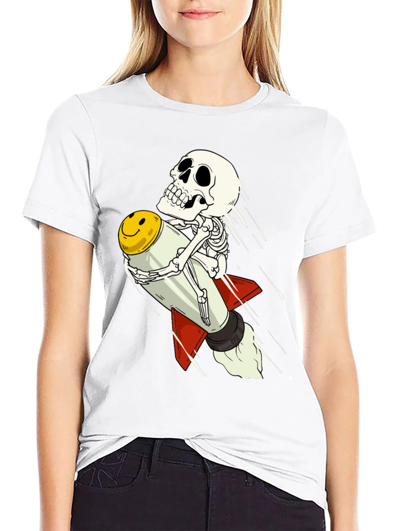 Black Skeleton Rocket Rider T-Shirt - Black Cotton Tee view 9
