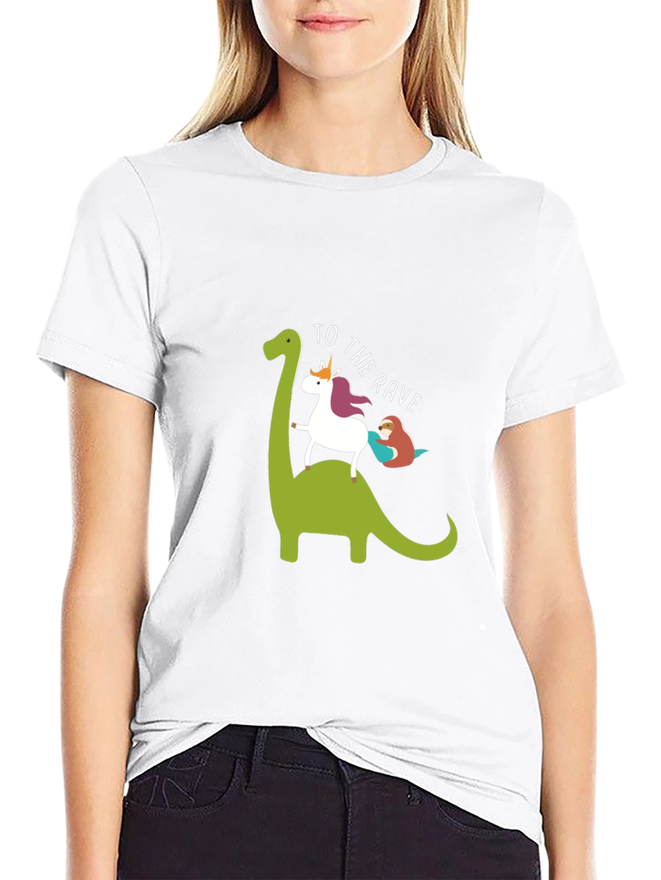 Black Dino Unicorn Rave T-Shirt - Funny Graphic Tee view 9