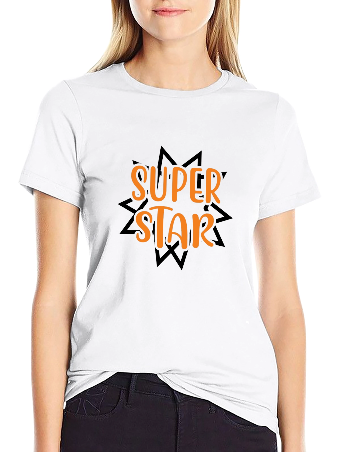 Black Super Star Graphic Tee - Black Cotton T-Shirt view 9