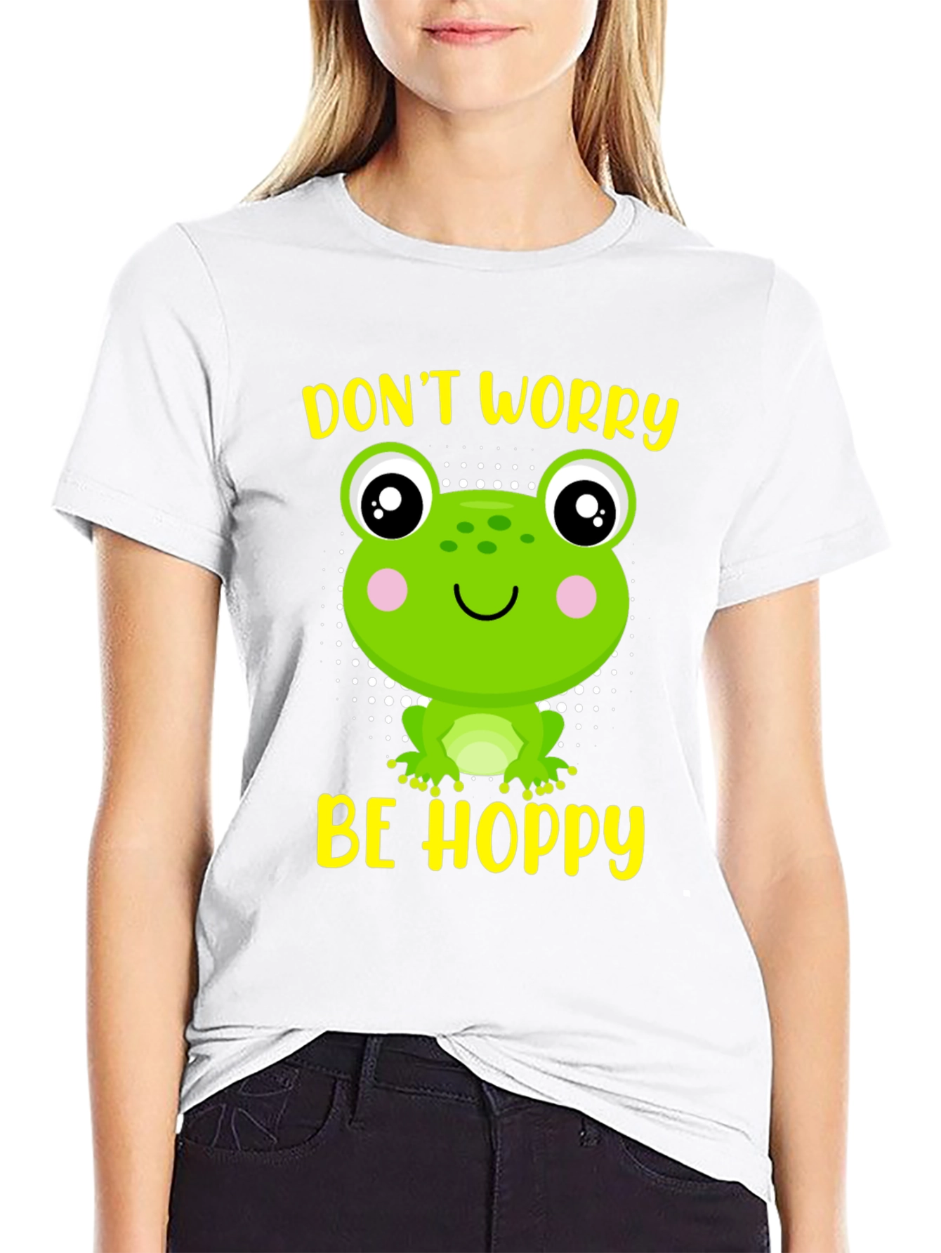 Black Don't Worry Be Hoppy Frog Graphic Tee view 9
