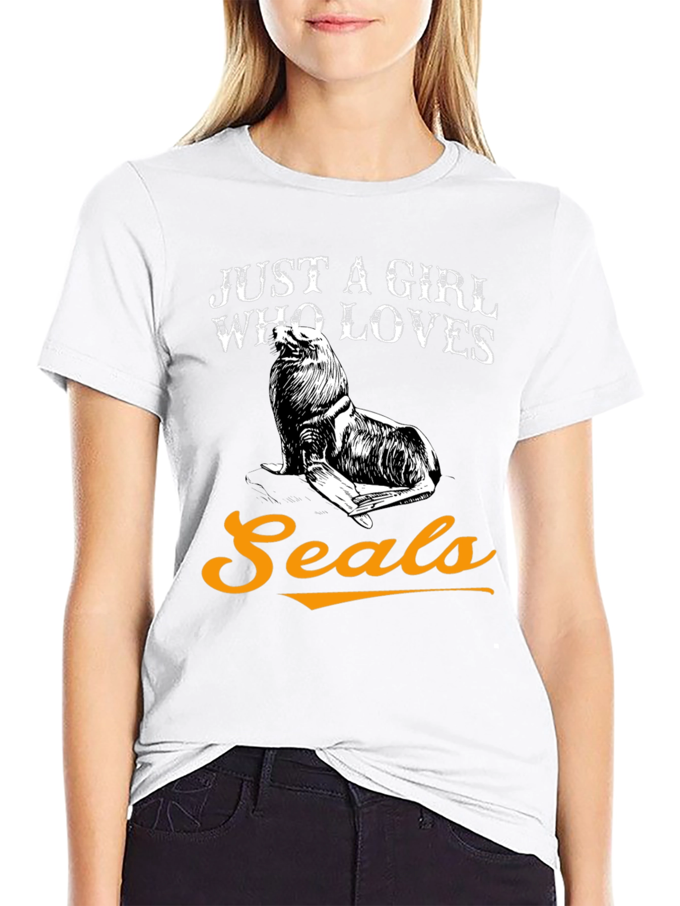 Black Just a Girl Who Loves Seals Graphic T-Shirt view 9