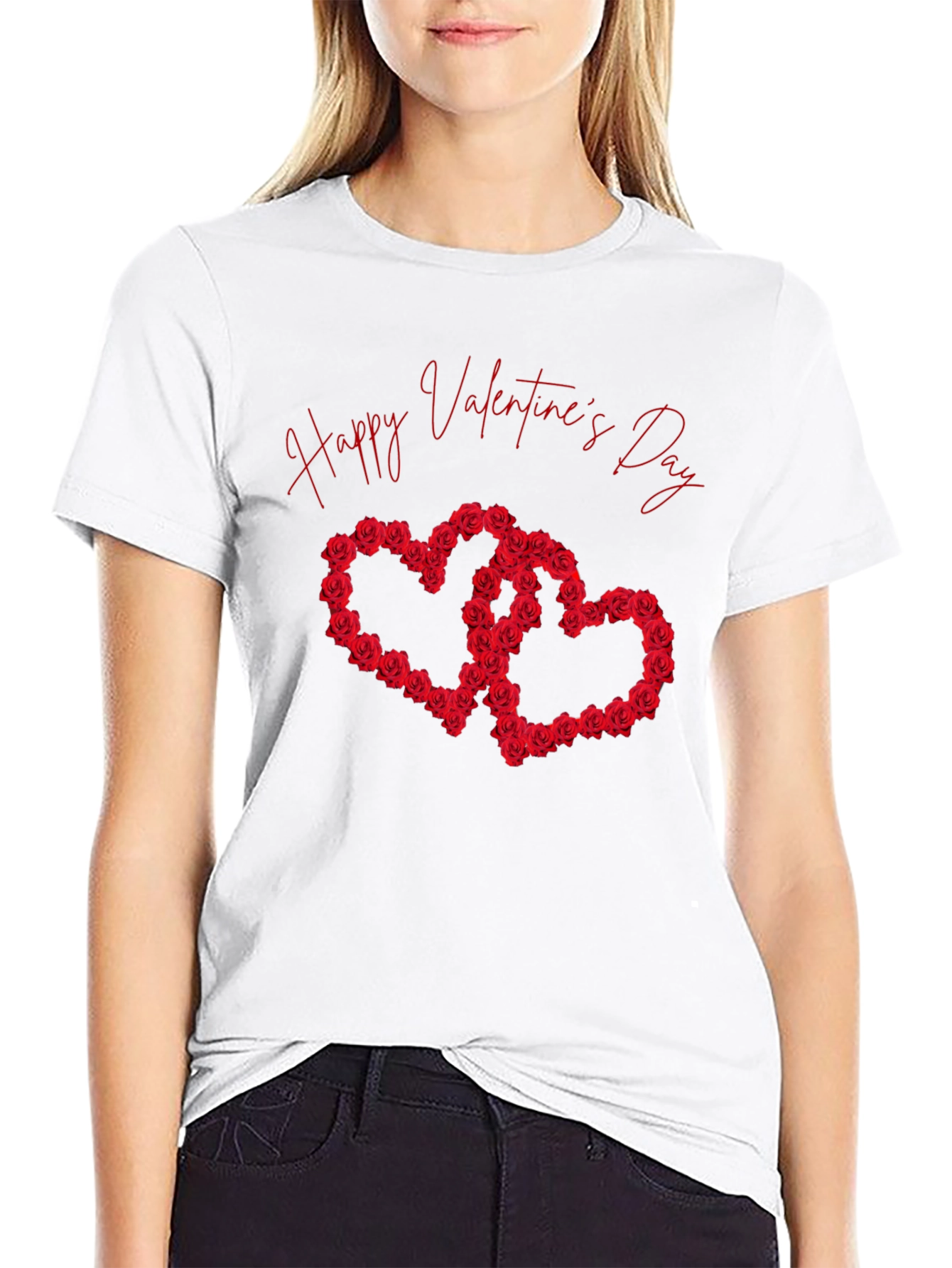 Black Happy Valentine's Day Rose Heart Graphic Tee view 9