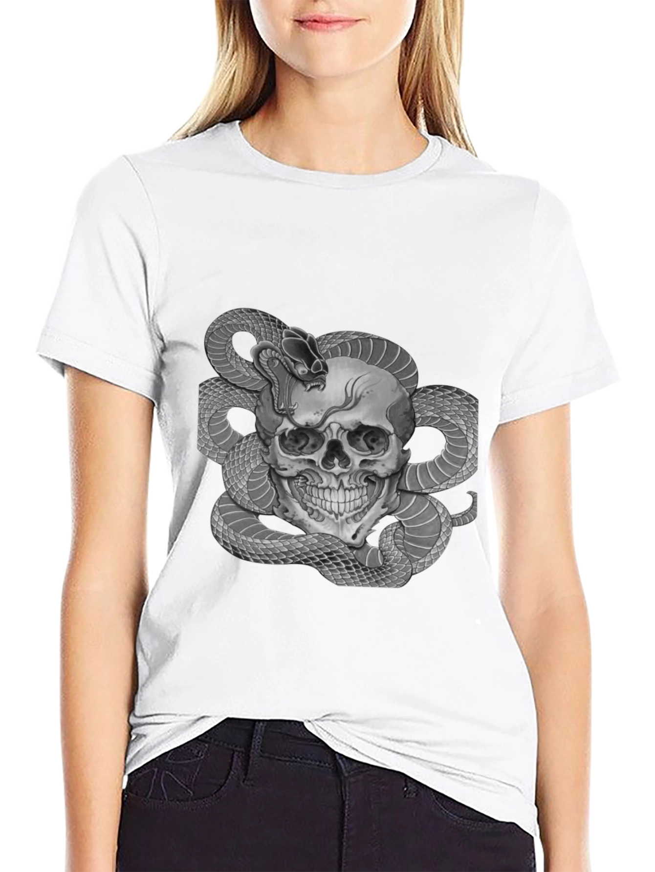 Black Skull & Snake Graphic Tee - Men's Black T-Shirt view 9