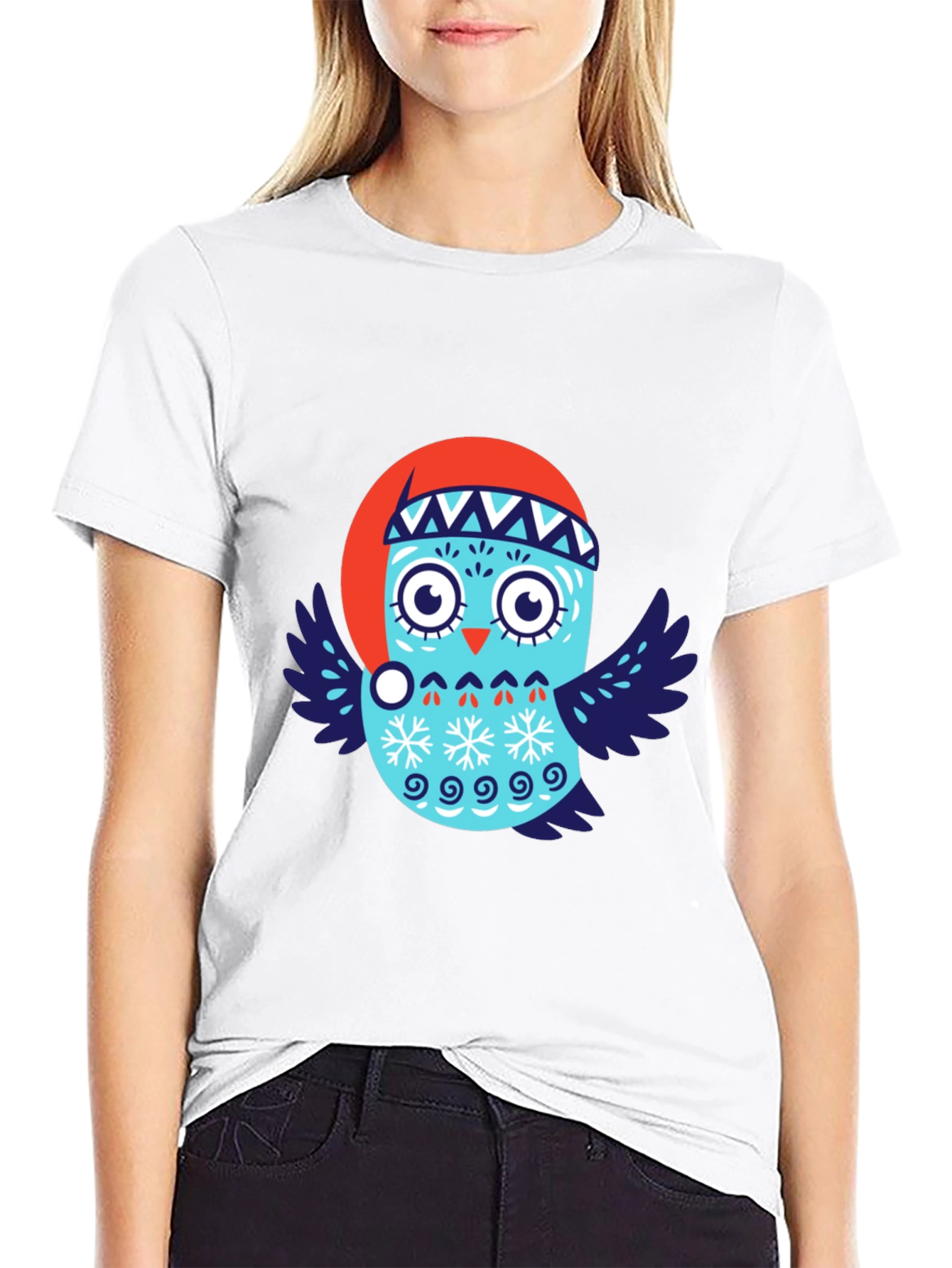 Black Festive Owl T-Shirt - Holiday Design view 9