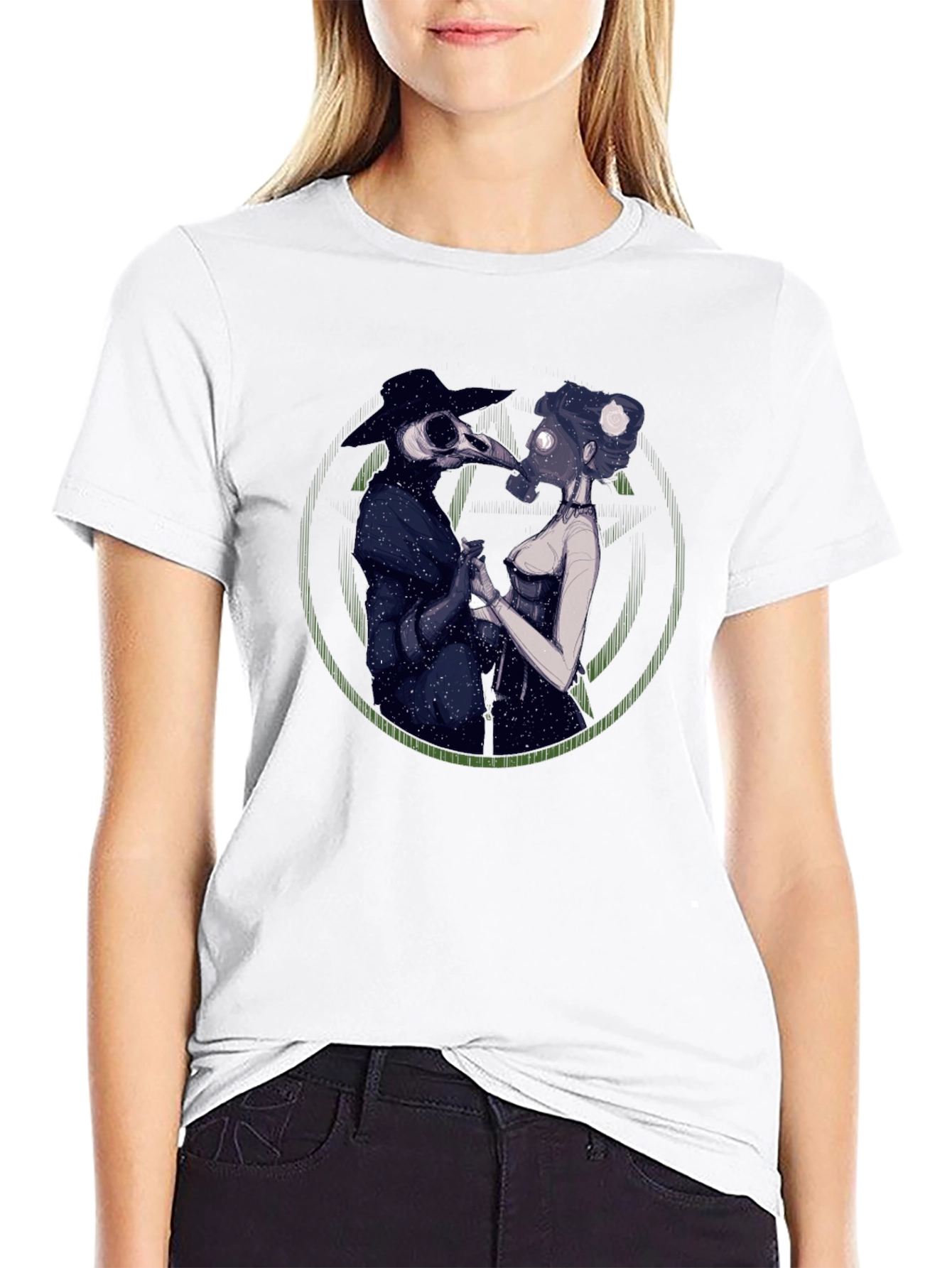 Black Plague Doctor Couple Graphic Tee - Black view 9