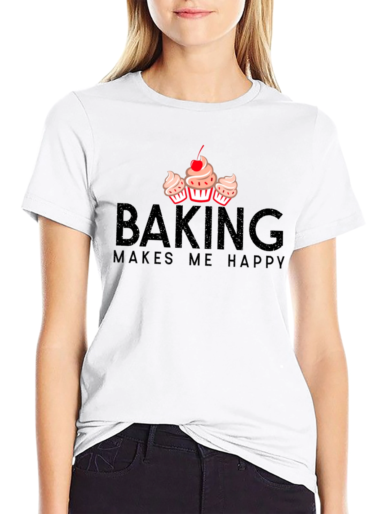 Black Baking Makes Me Happy T-Shirt - Cupcake Design view 9