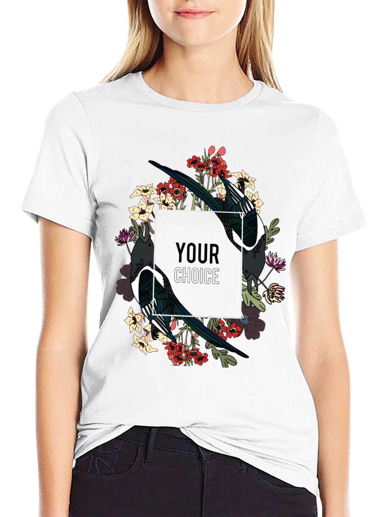 Black Floral Bird Graphic T-Shirt view 9