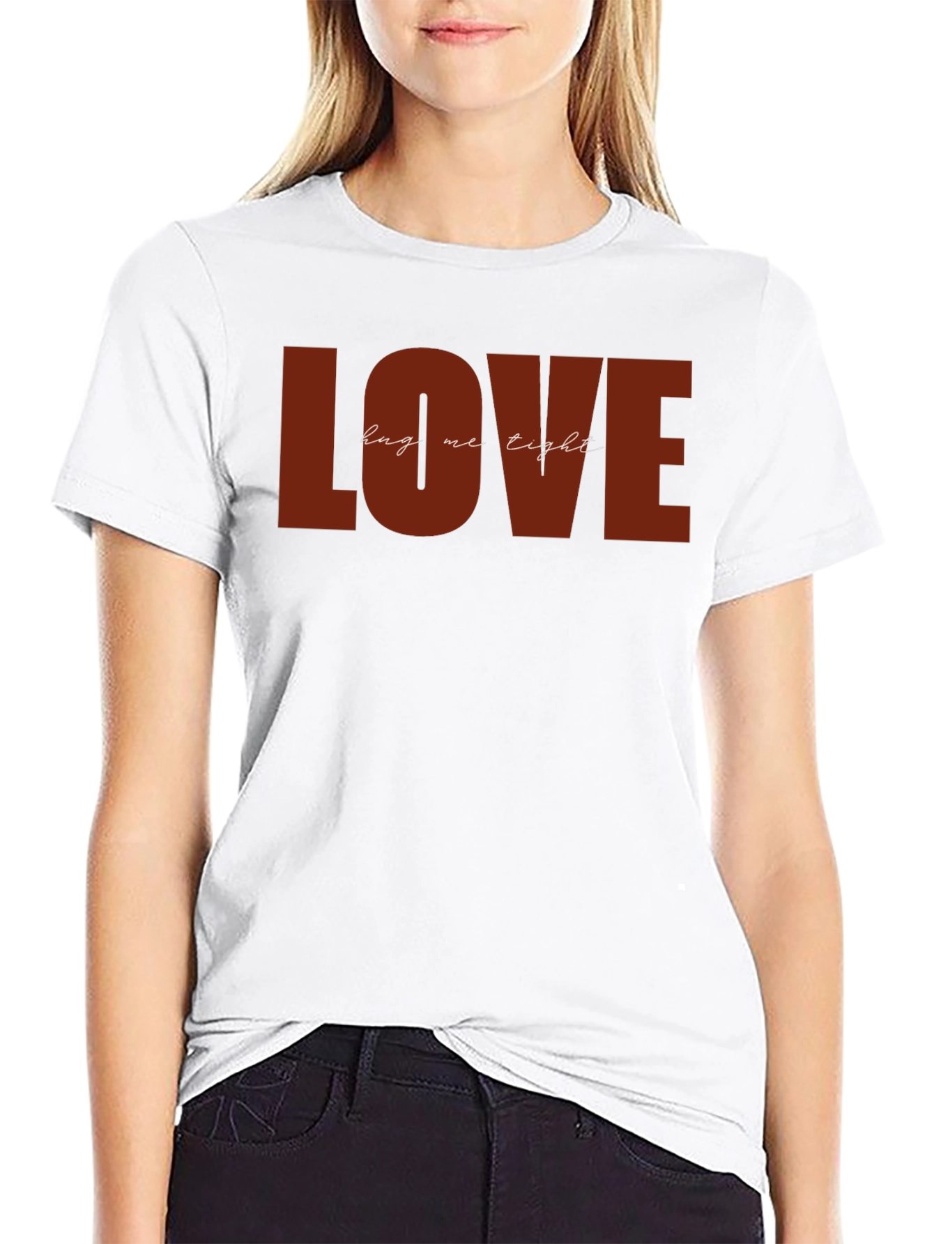 Black LOVE Hug Me Tight Graphic Black T-Shirt view 9