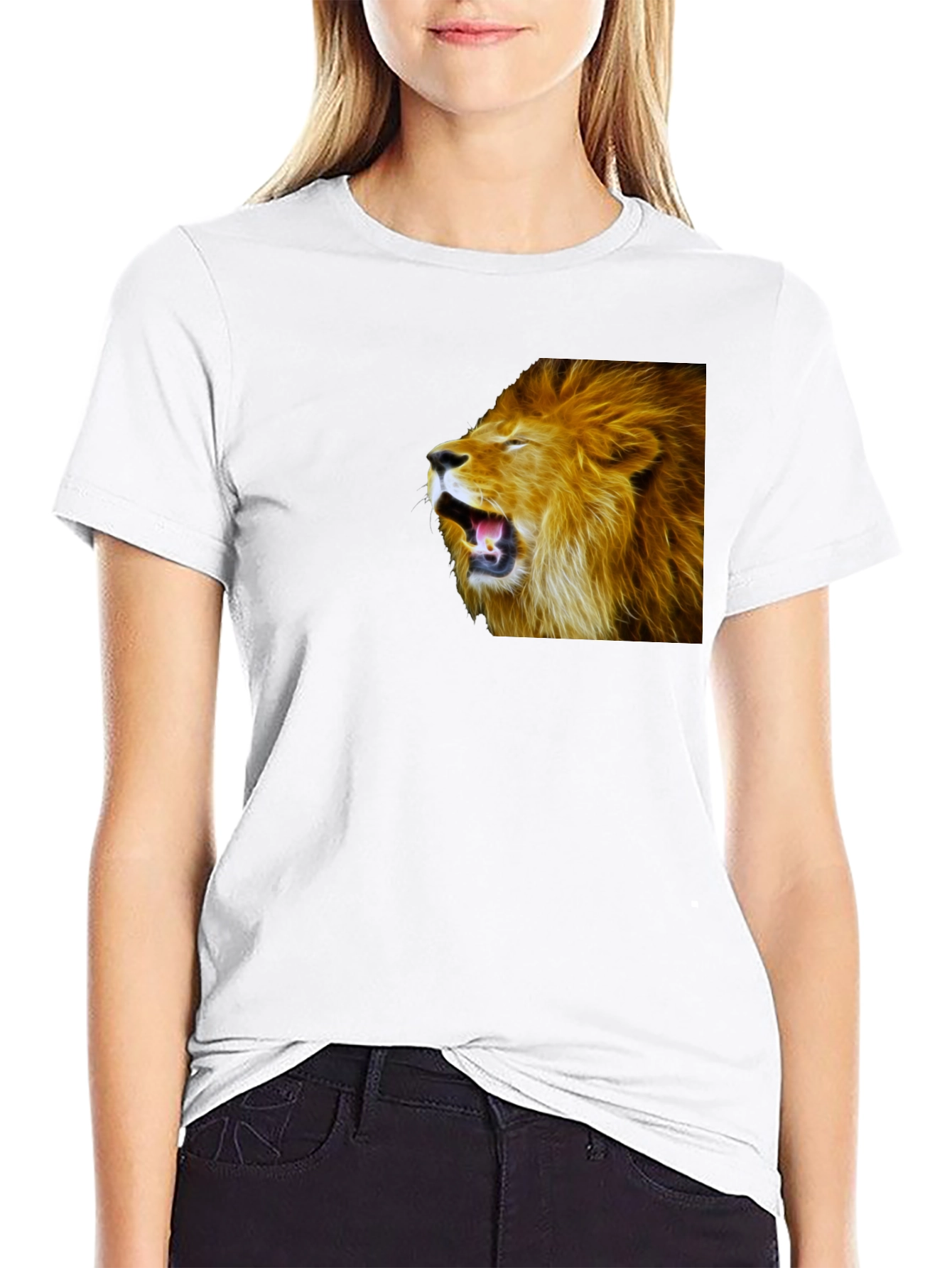 Black Roaring Lion Graphic Black T-Shirt view 9