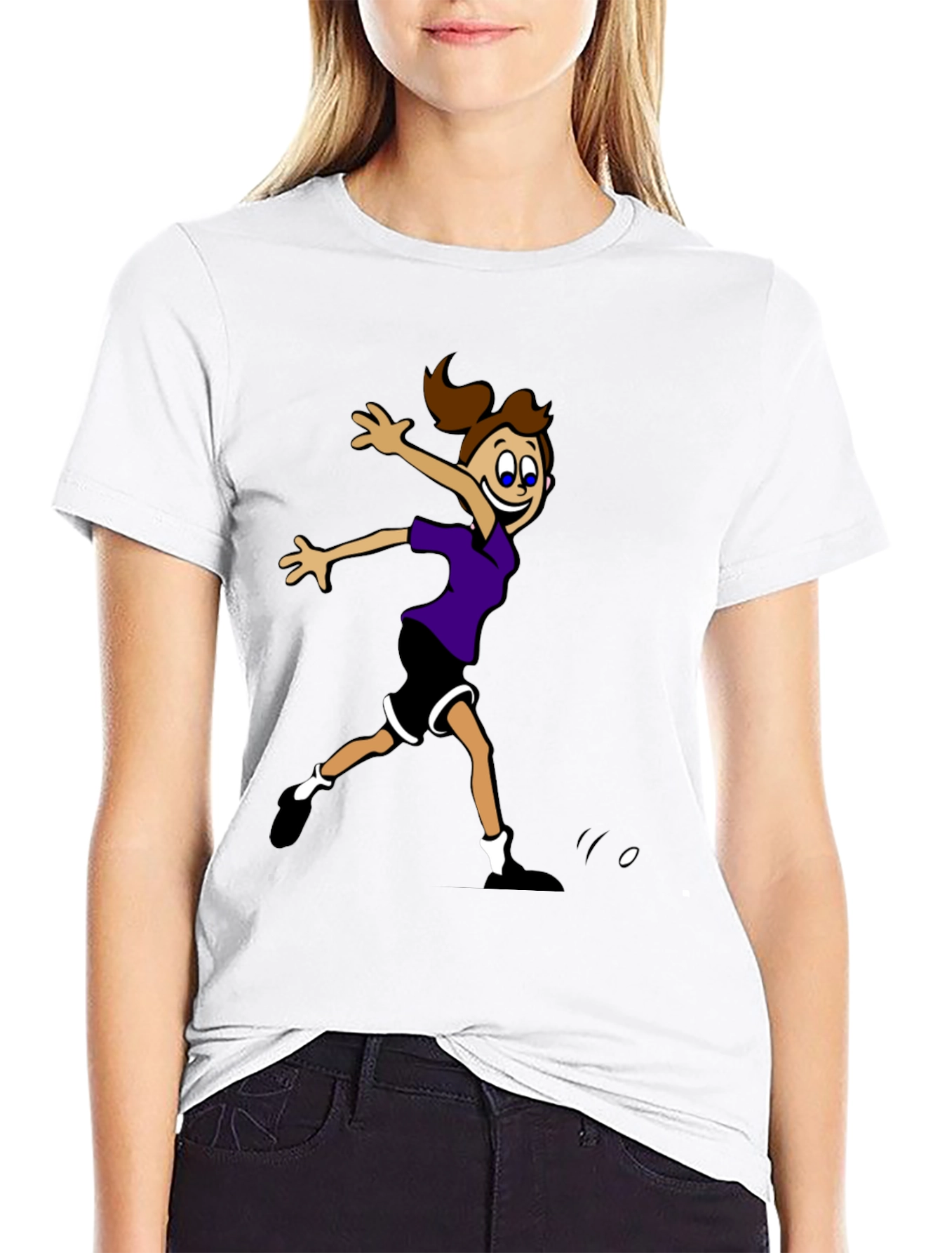 Black Cartoon Girl's Sporty Graphic Black T-Shirt view 9