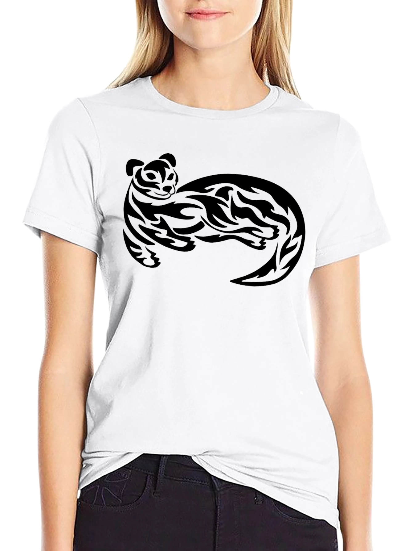 Black Tribal Otter Design Black T-Shirt view 9